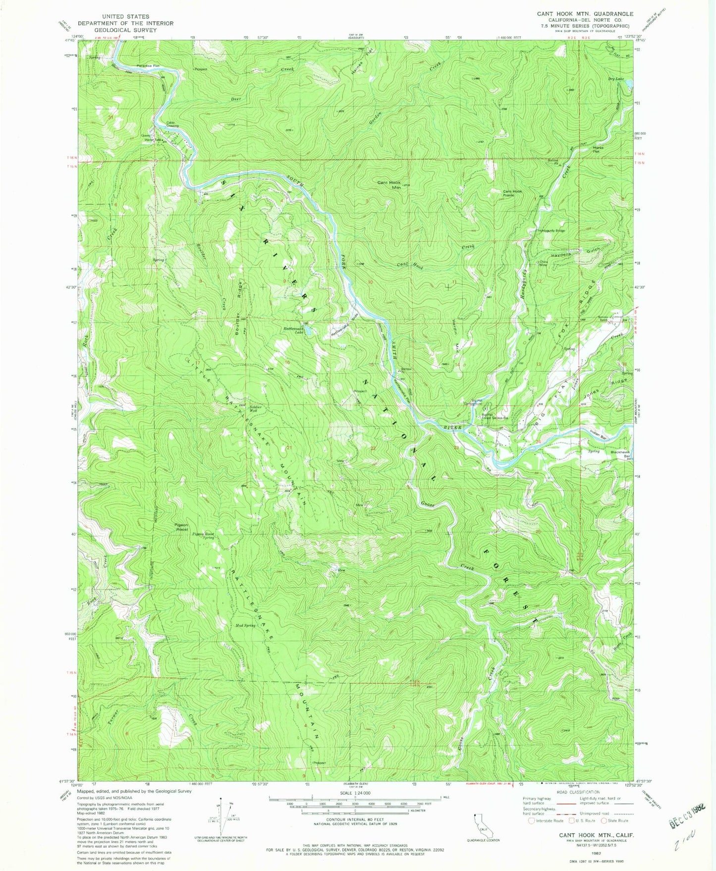 Classic USGS Canthook Mountain California 7.5'x7.5' Topo Map Image