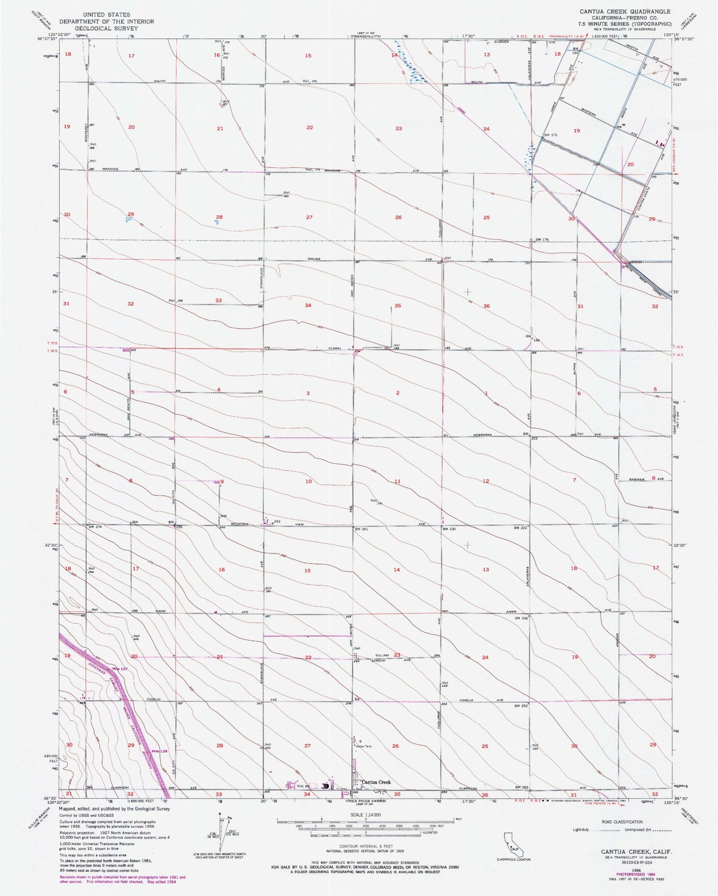 Classic USGS Cantua Creek California 7.5'x7.5' Topo Map Image