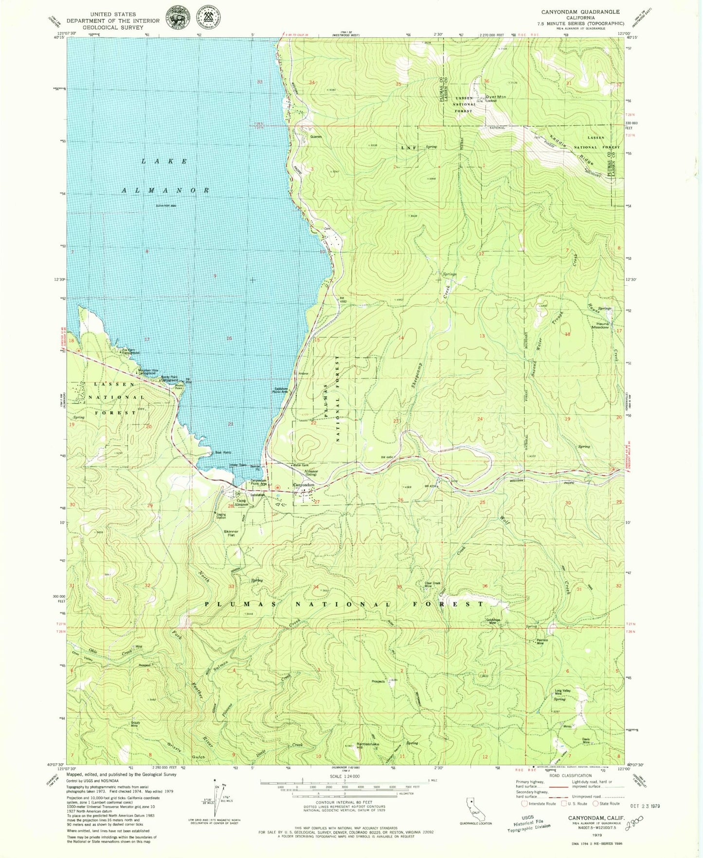 Classic USGS Canyondam California 7.5'x7.5' Topo Map Image
