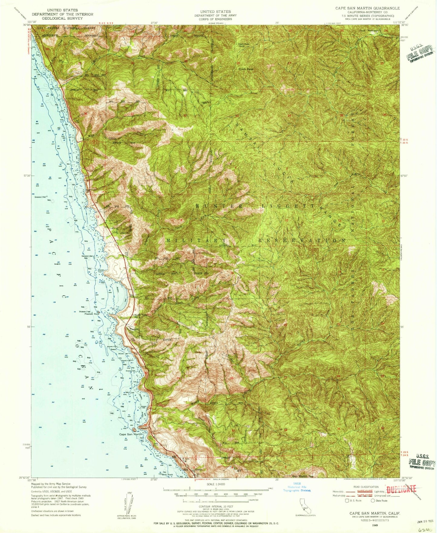 Classic USGS Cape San Martin California 7.5'x7.5' Topo Map Image