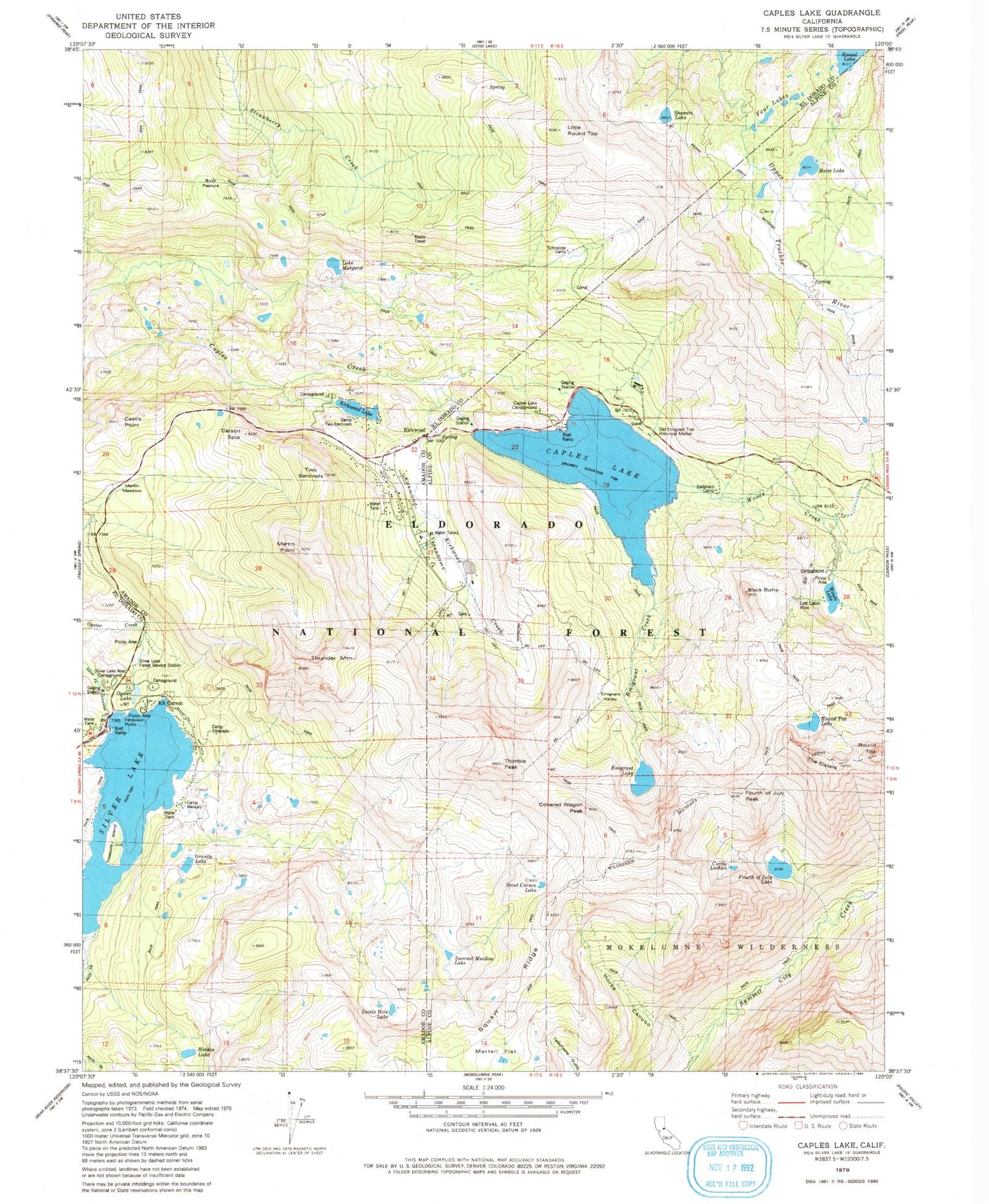 USGS Classic Caples Lake California 7.5'x7.5' Topo Map Image