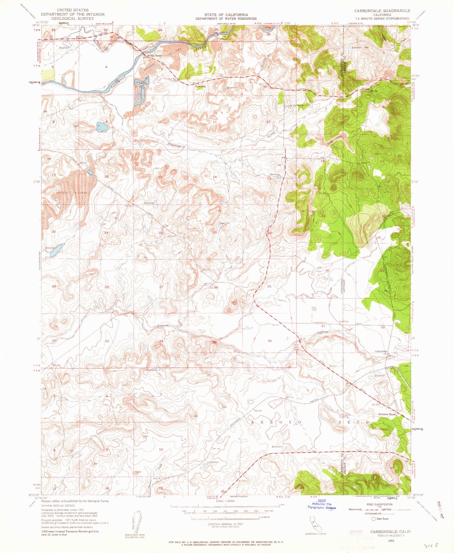Classic USGS Carbondale California 7.5'x7.5' Topo Map Image