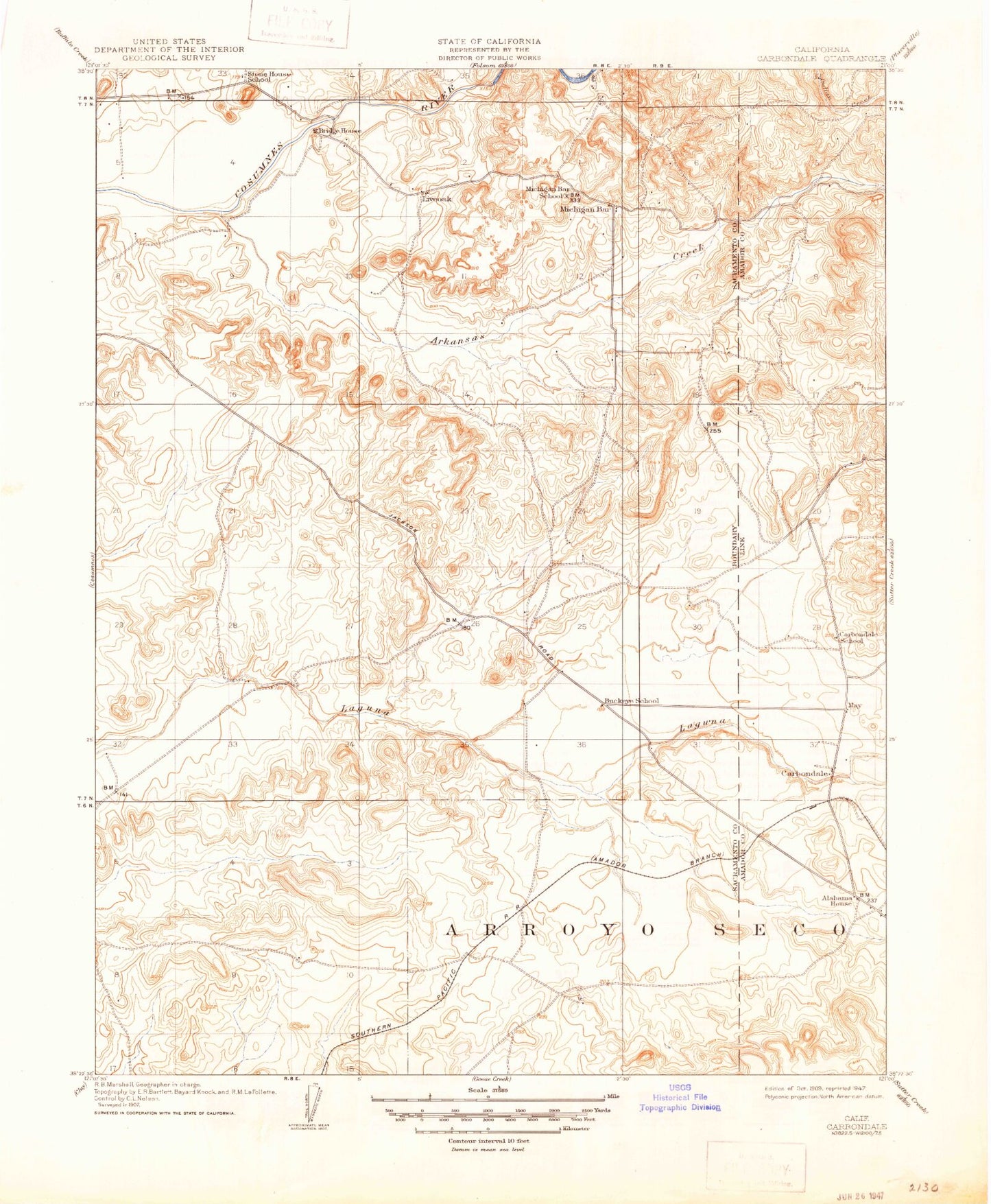 Classic USGS Carbondale California 7.5'x7.5' Topo Map Image