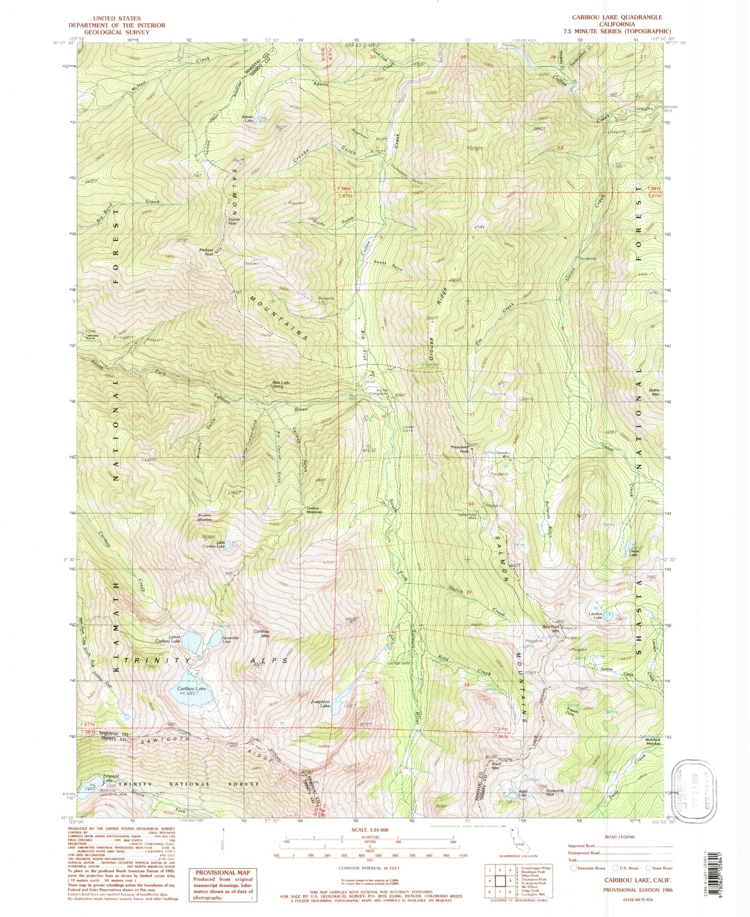USGS Classic Caribou Lake California 7.5'x7.5' Topo Map Image