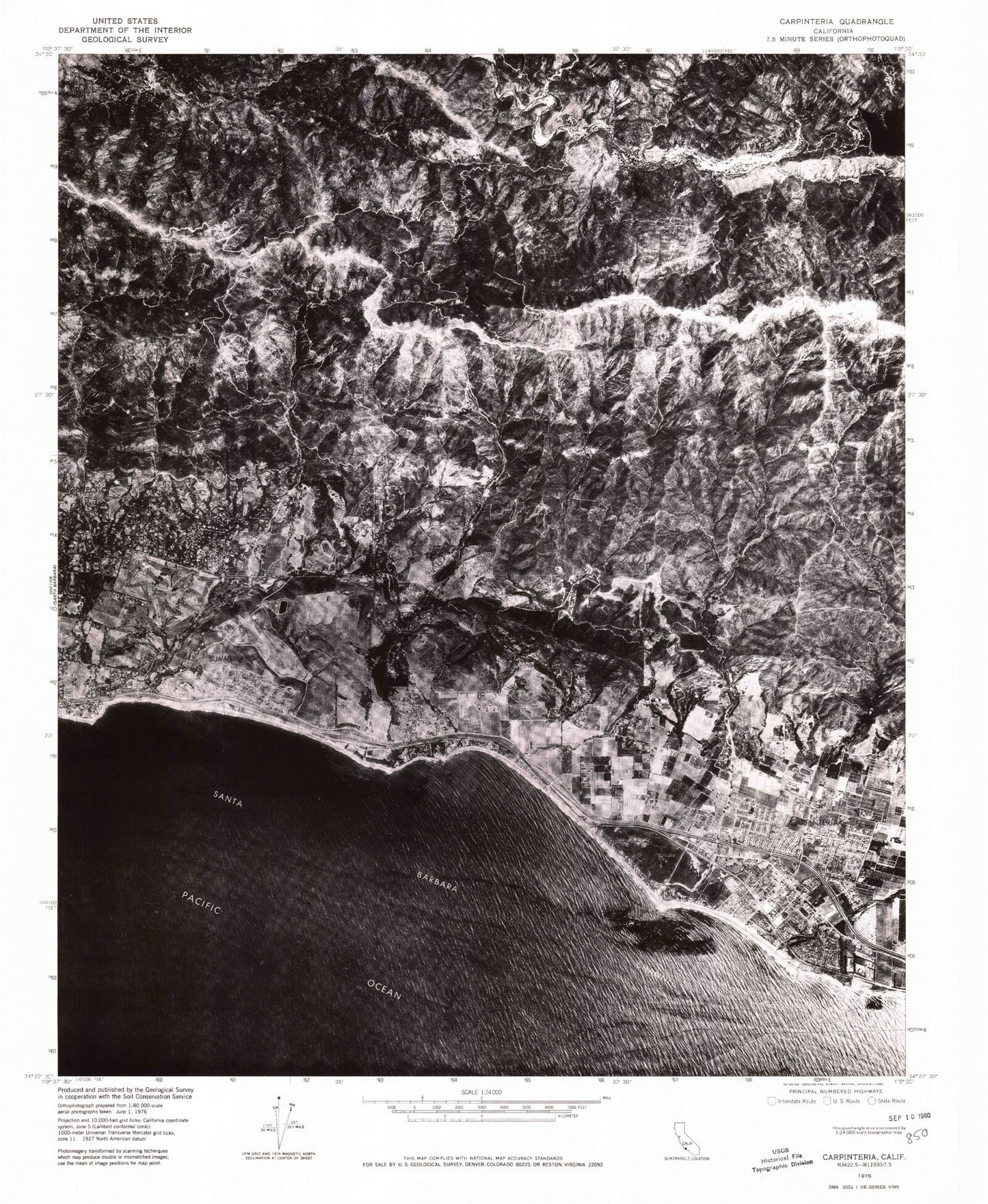 Classic USGS Carpinteria California 7.5'x7.5' Topo Map Image