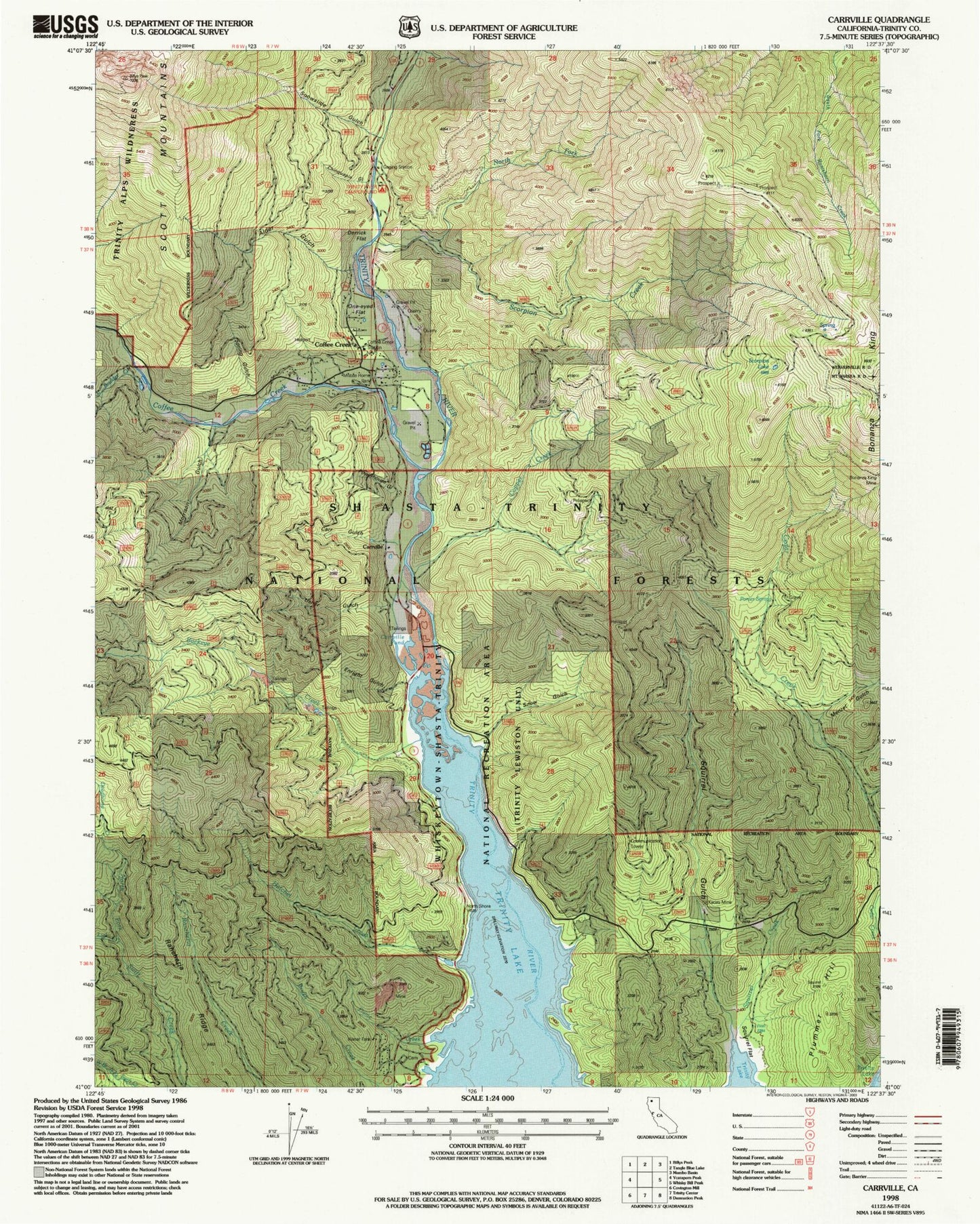 Classic USGS Carrville California 7.5'x7.5' Topo Map Image