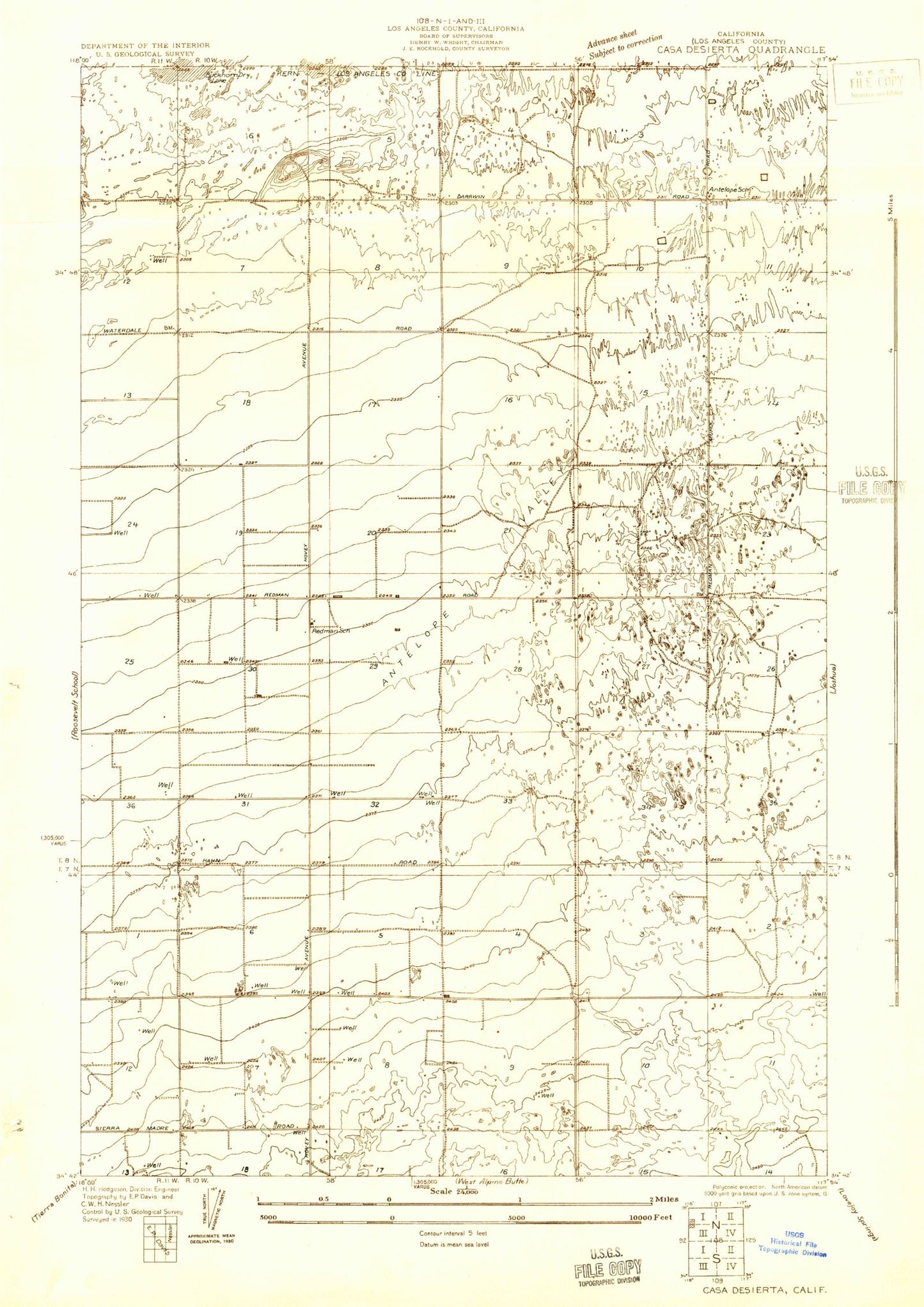 Classic USGS Casa Desierta California 7.5'x7.5' Topo Map Image