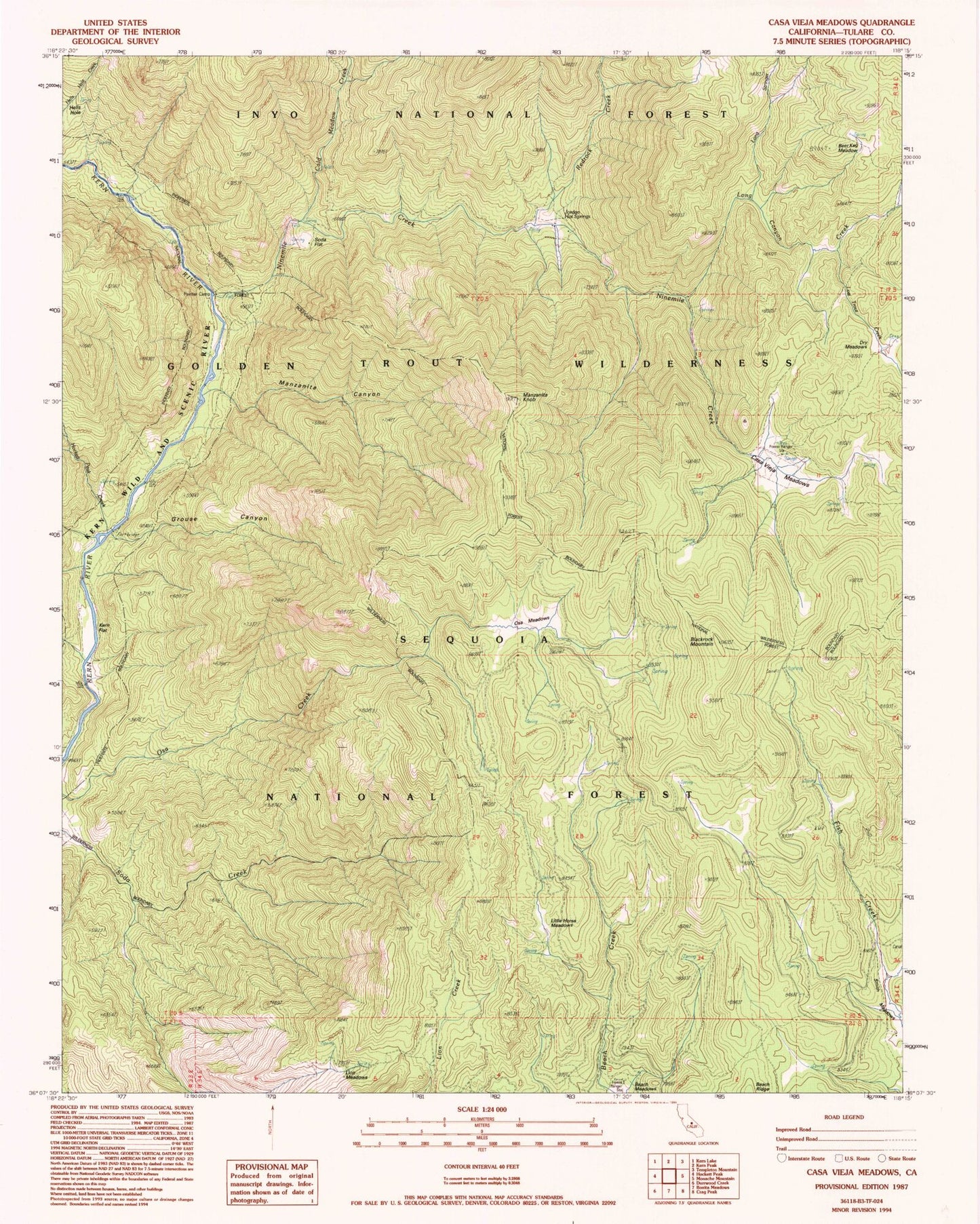 Classic USGS Casa Vieja Meadows California 7.5'x7.5' Topo Map Image