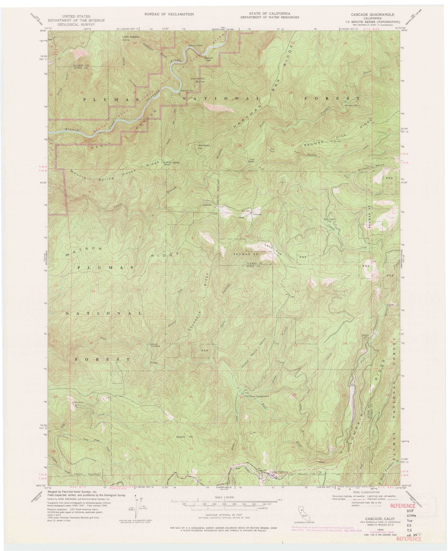 Classic USGS Cascade California 7.5'x7.5' Topo Map Image