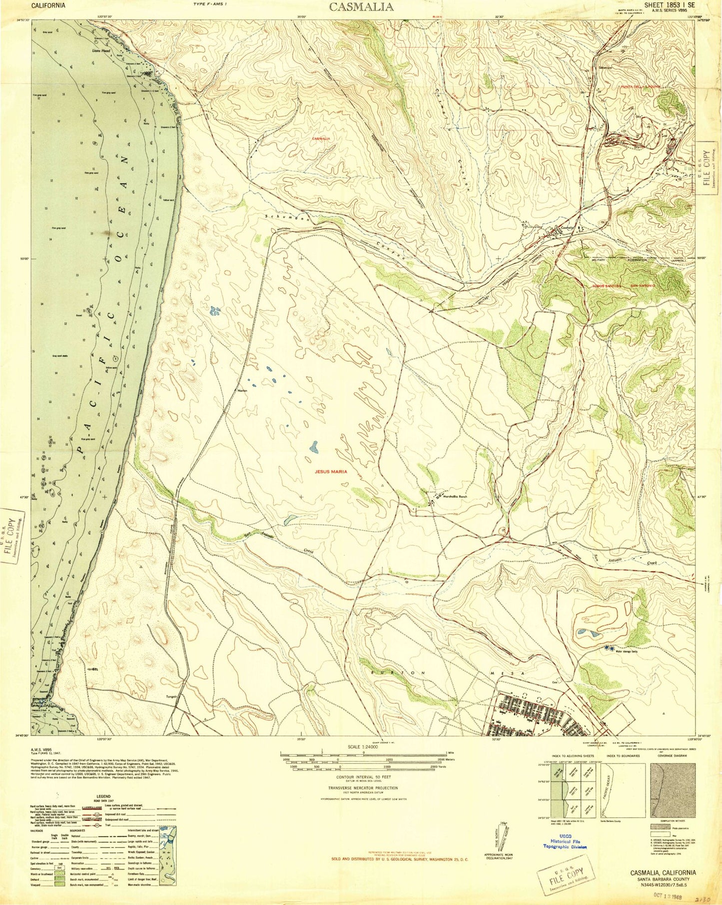 Classic USGS Casmalia California 7.5'x7.5' Topo Map Image