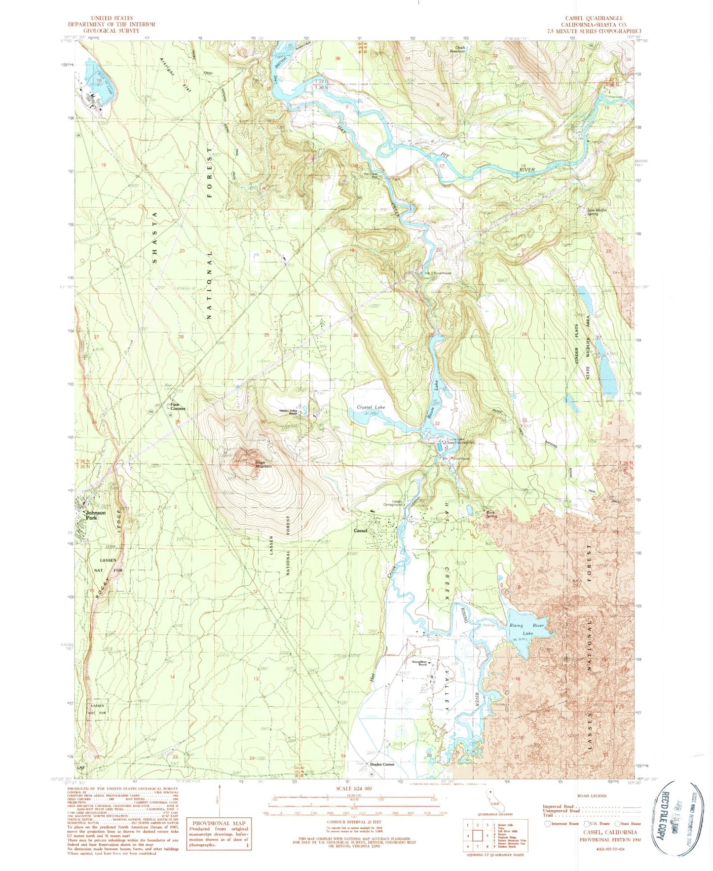Classic USGS Cassel California 7.5'x7.5' Topo Map Image