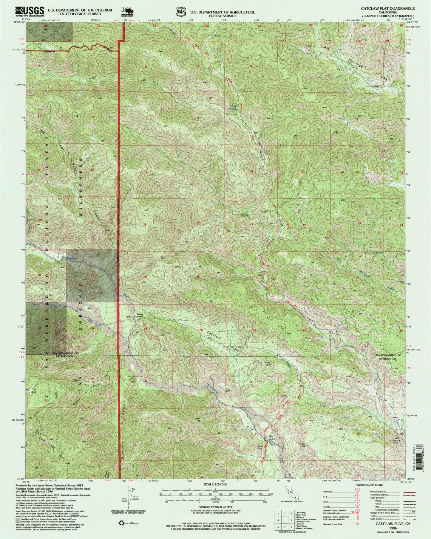 Classic USGS Catclaw Flat California 7.5'x7.5' Topo Map Image