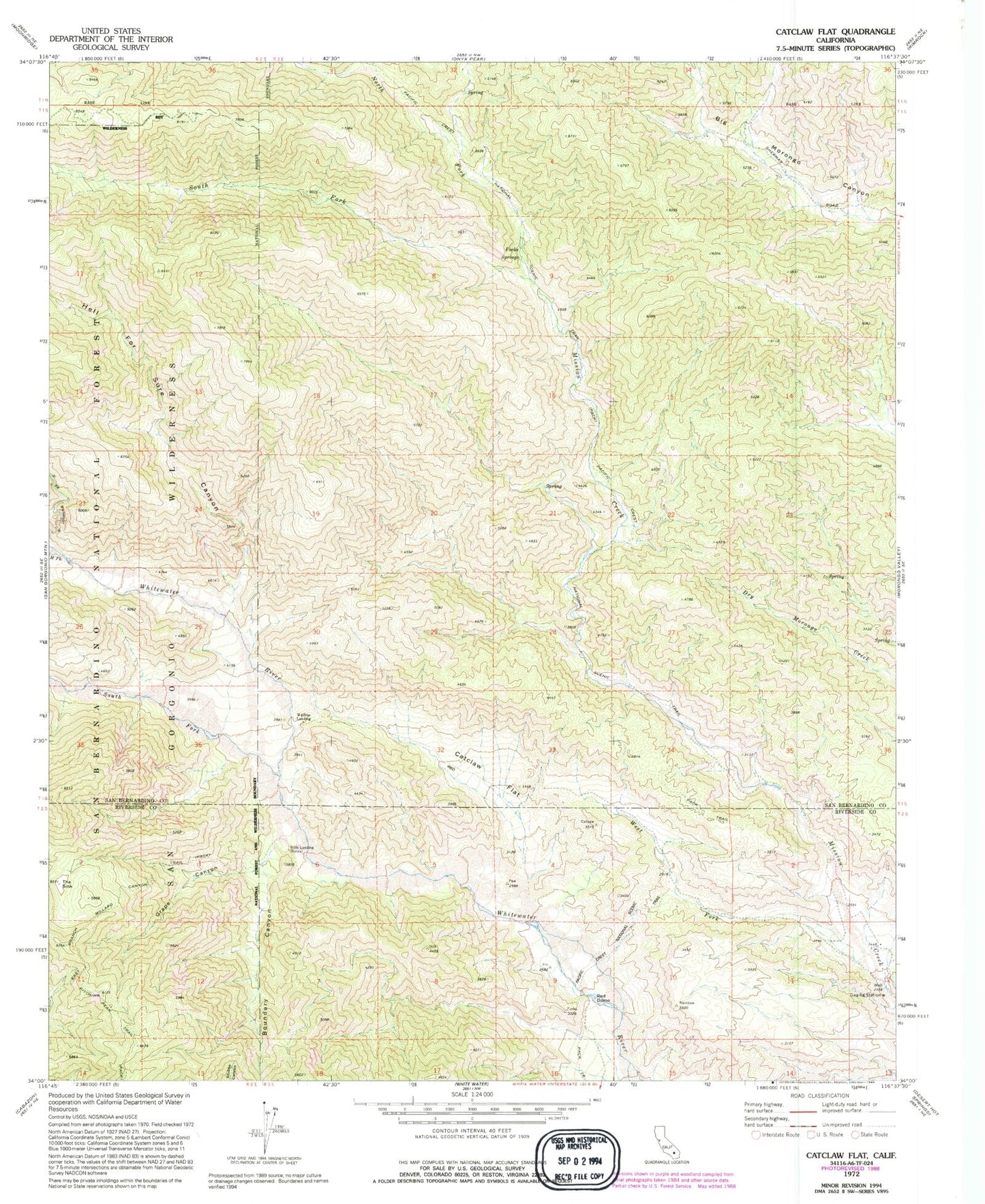 Classic USGS Catclaw Flat California 7.5'x7.5' Topo Map Image