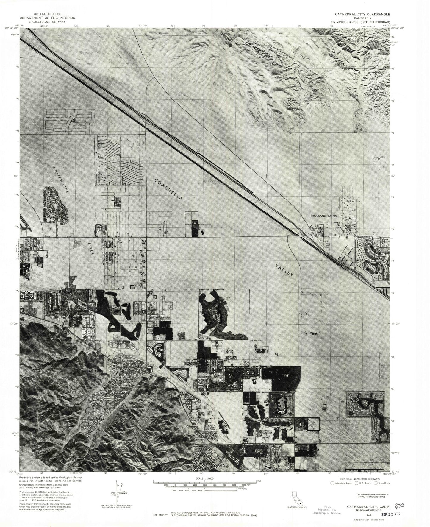 Classic USGS Cathedral City California 7.5'x7.5' Topo Map Image