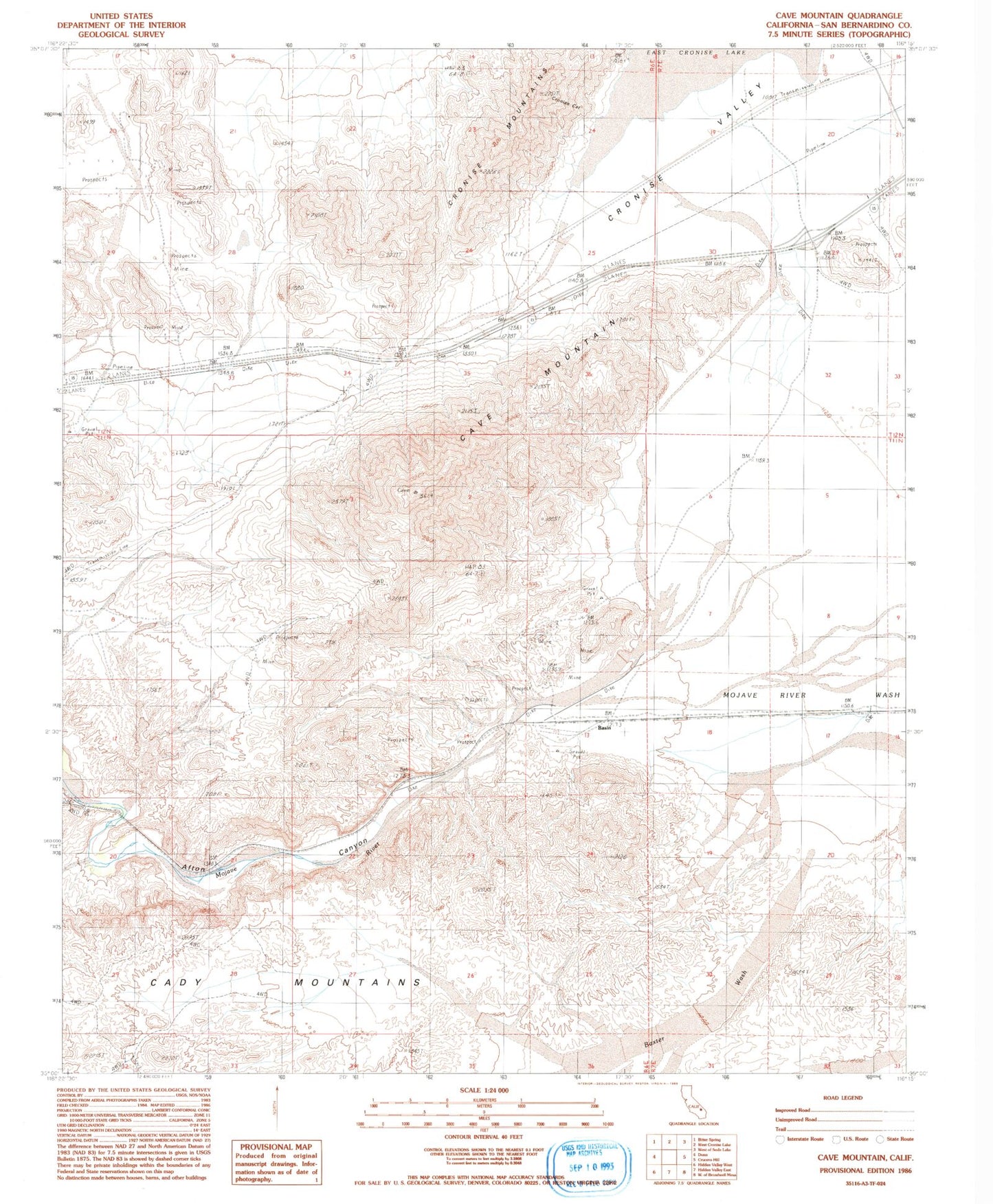 Classic USGS Cave Mountain California 7.5'x7.5' Topo Map Image
