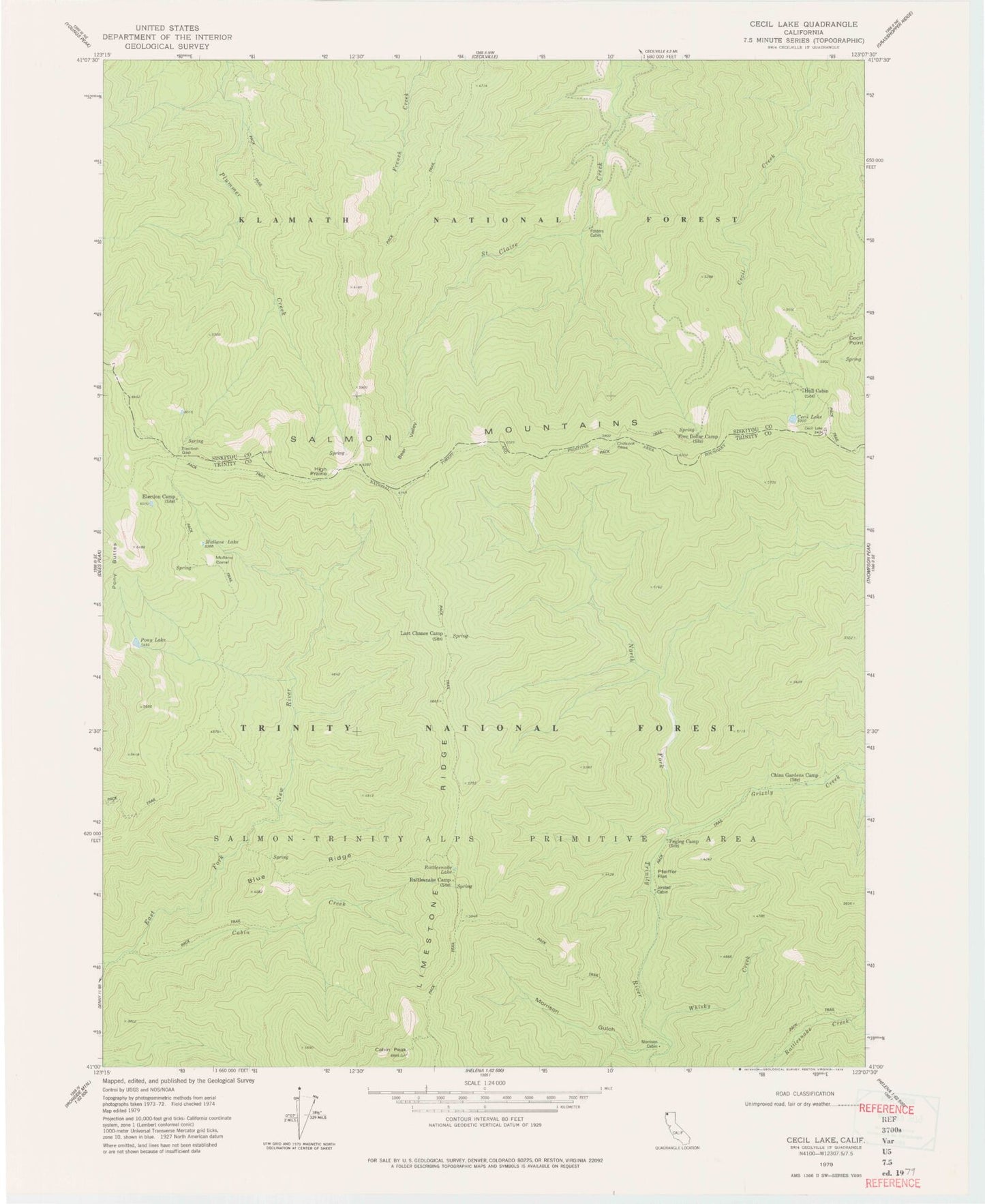 Classic USGS Cecil Lake California 7.5'x7.5' Topo Map Image