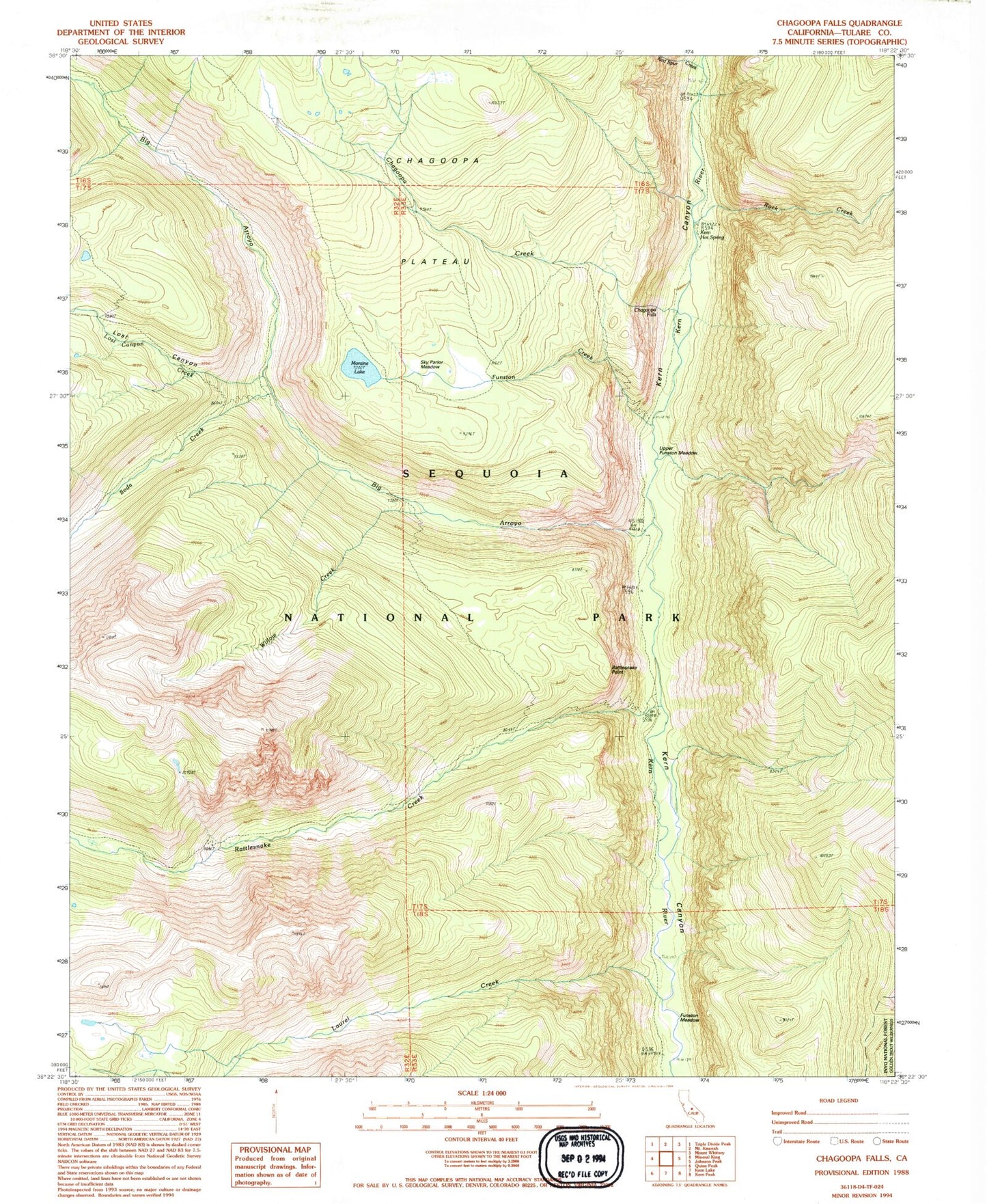 Classic USGS Chagoopa Falls California 7.5'x7.5' Topo Map Image