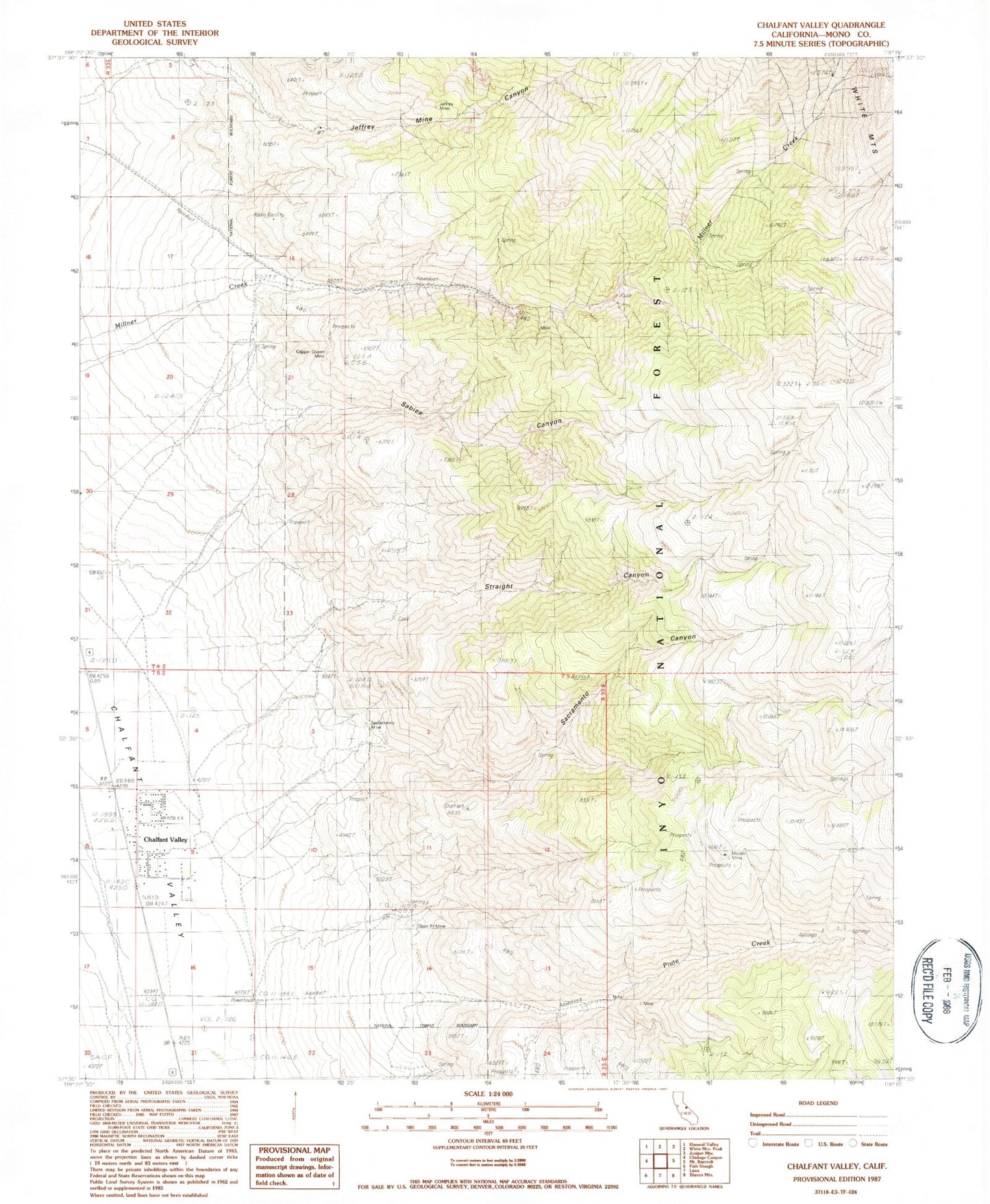 Classic USGS Chalfant Valley California 7.5'x7.5' Topo Map Image