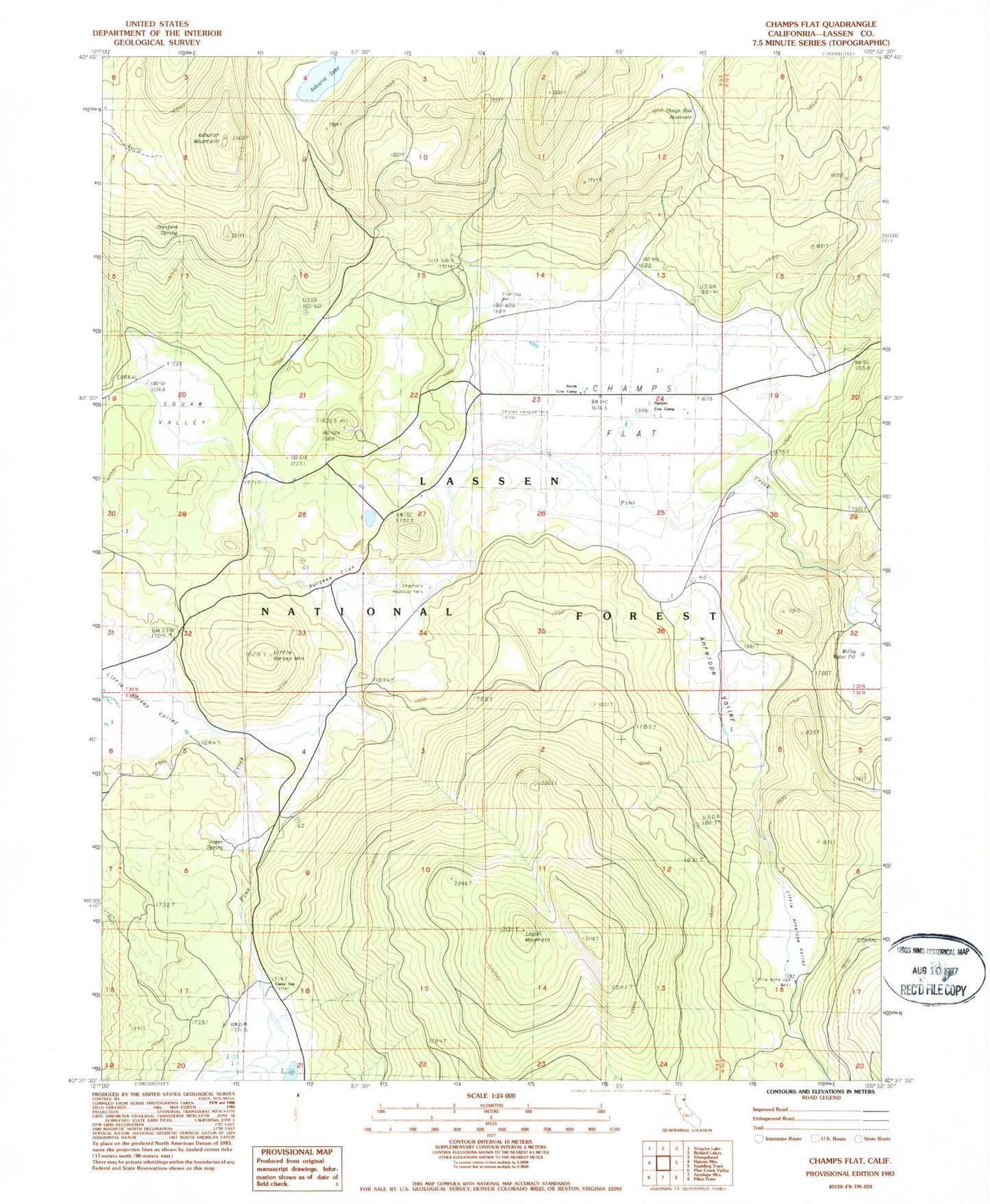 Classic USGS Champs Flat California 7.5'x7.5' Topo Map Image