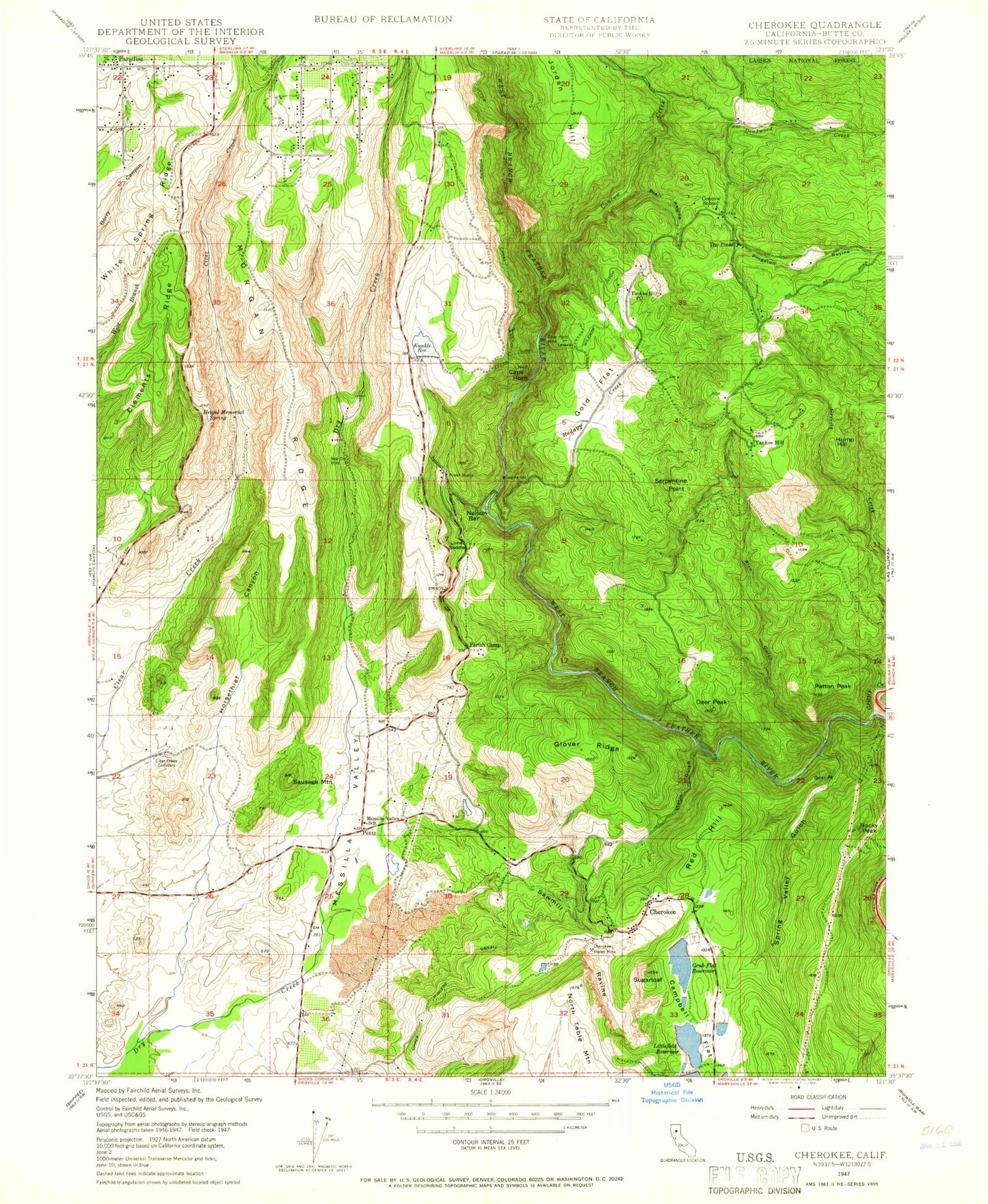 Classic USGS Cherokee California 7.5'x7.5' Topo Map Image