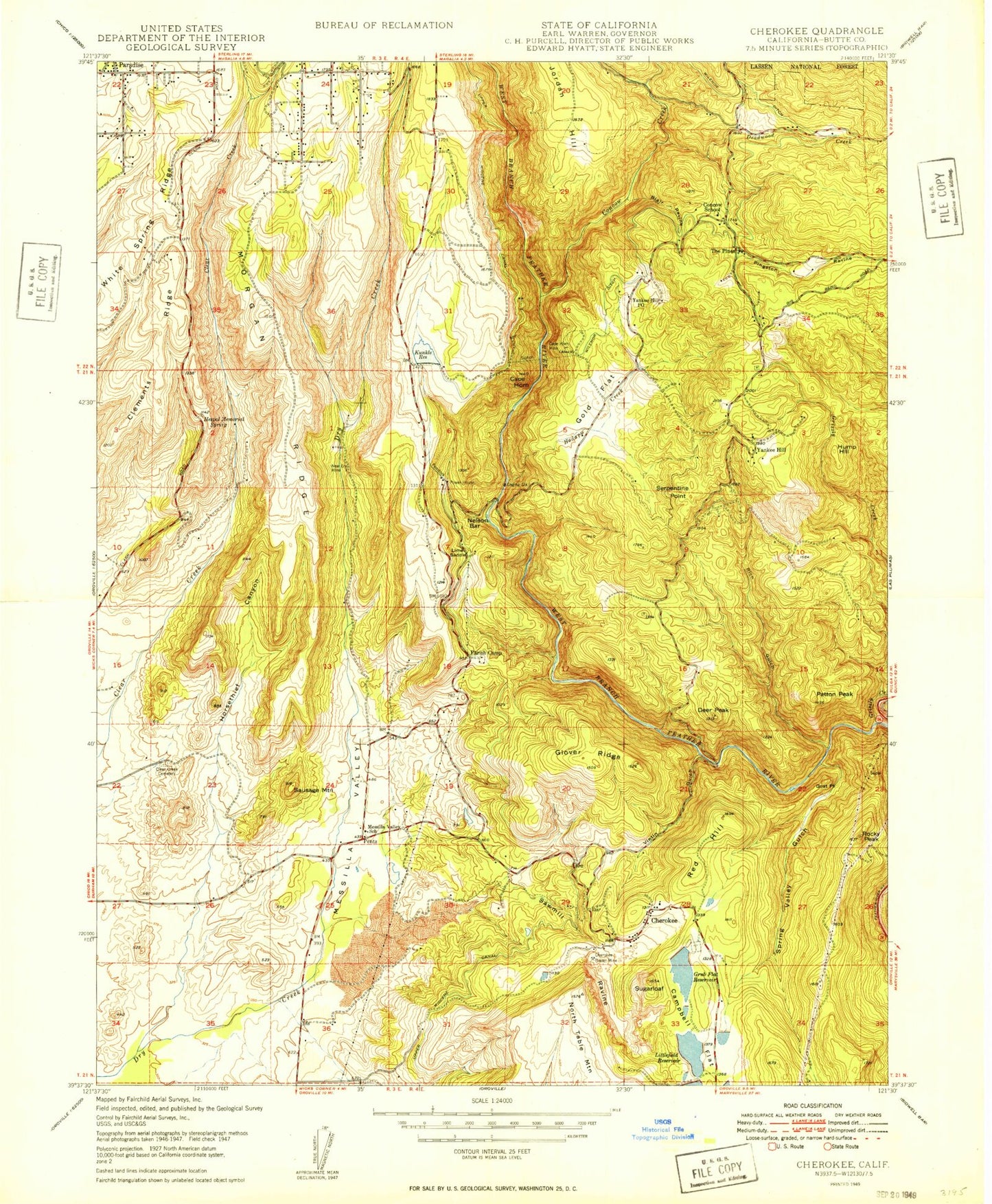 Classic USGS Cherokee California 7.5'x7.5' Topo Map Image