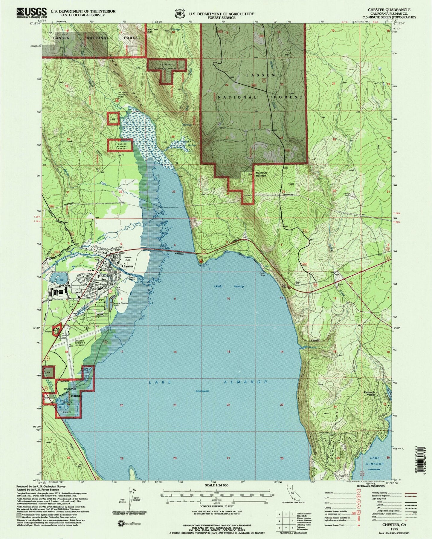 Classic USGS Chester California 7.5'x7.5' Topo Map Image