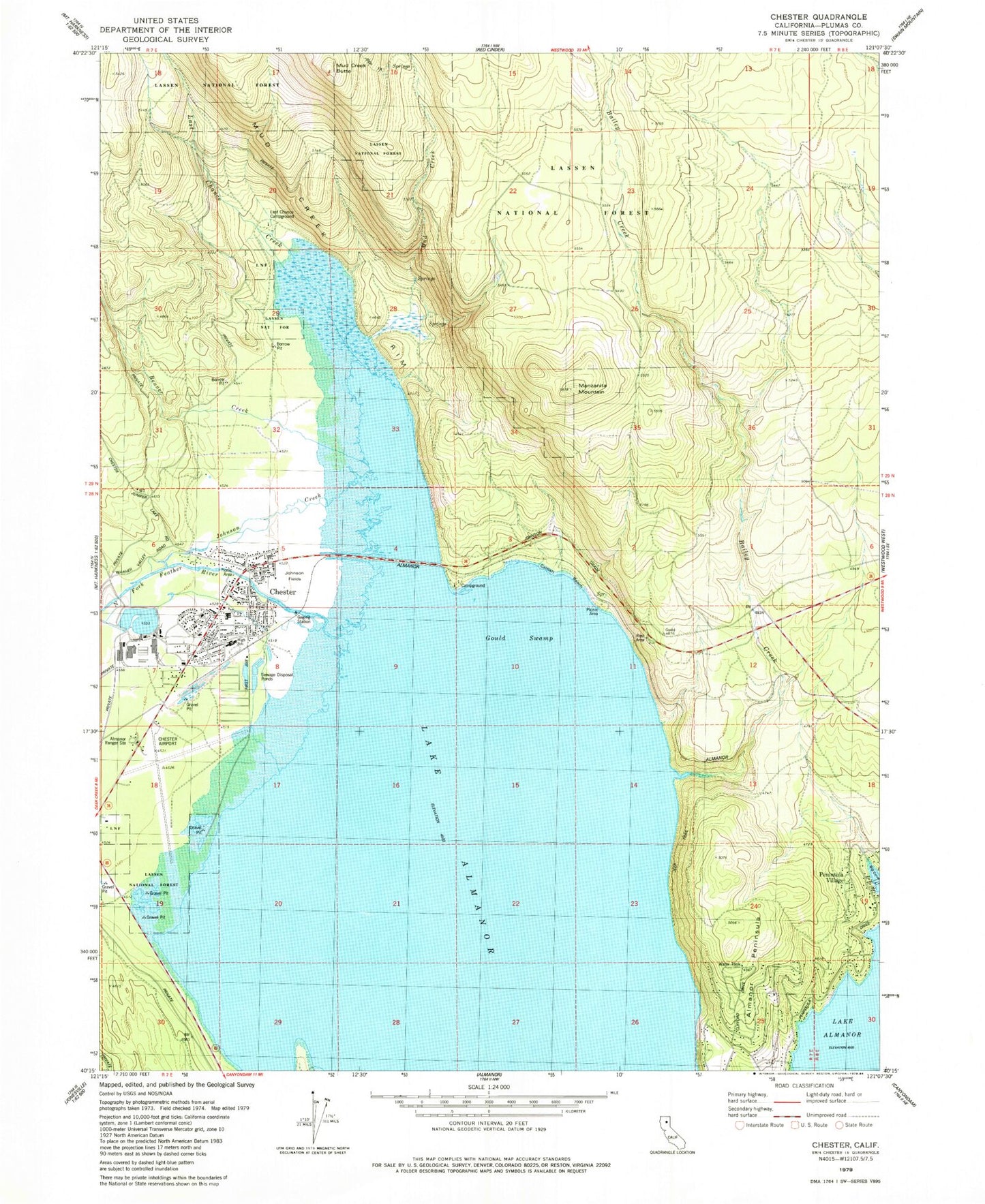 Classic USGS Chester California 7.5'x7.5' Topo Map Image
