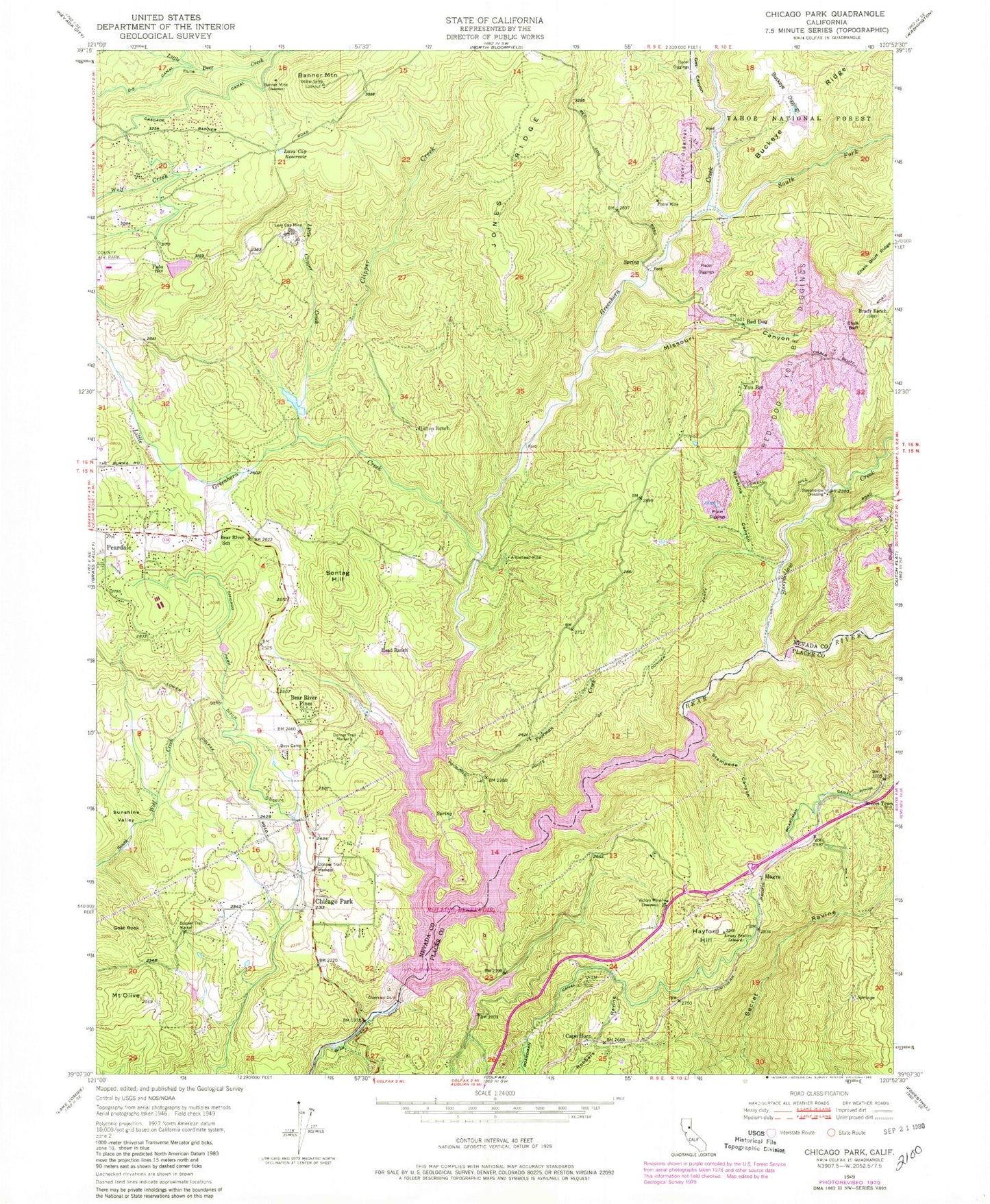 Classic USGS Chicago Park California 7.5'x7.5' Topo Map Image