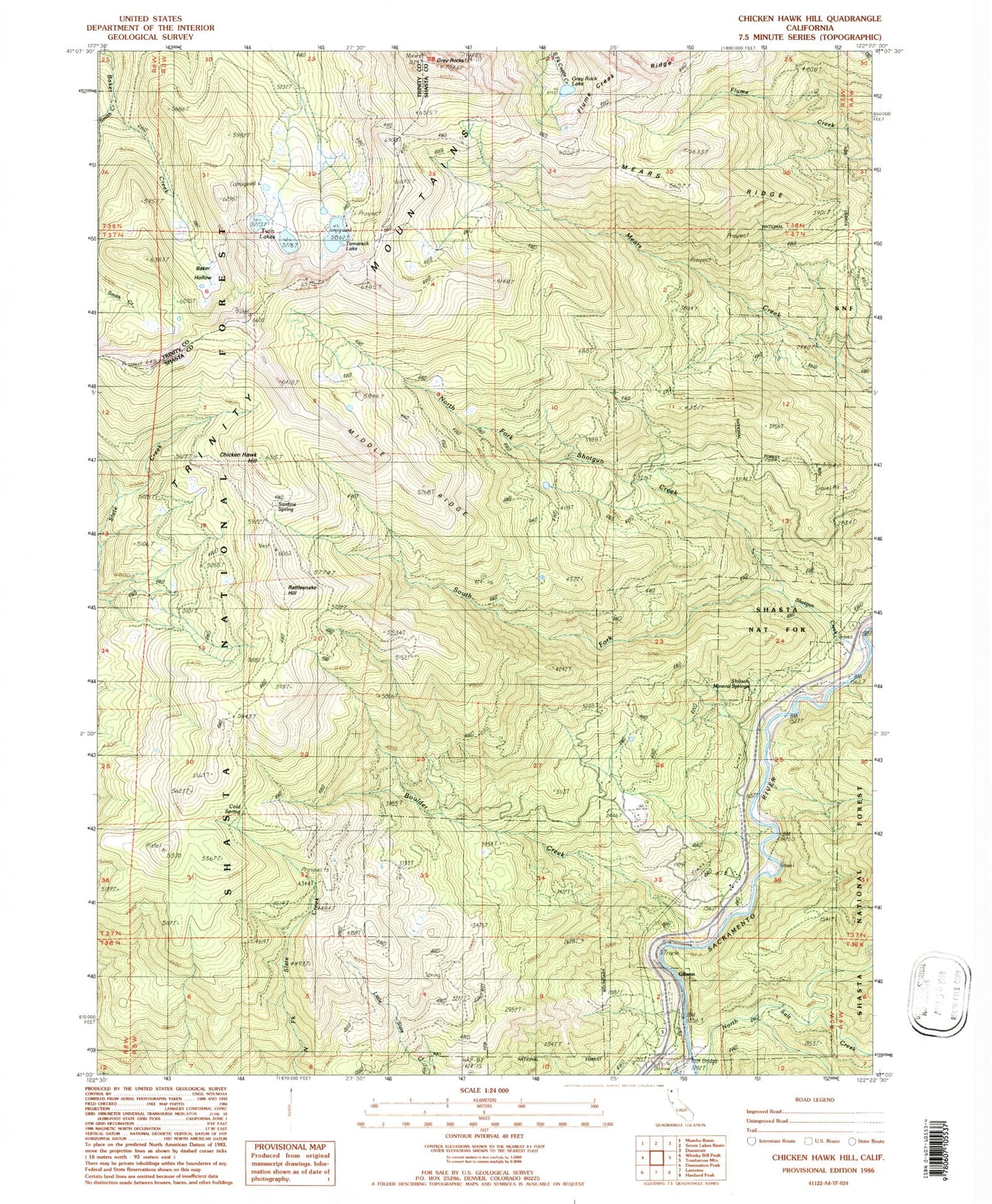 Classic USGS Chicken Hawk Hill California 7.5'x7.5' Topo Map Image