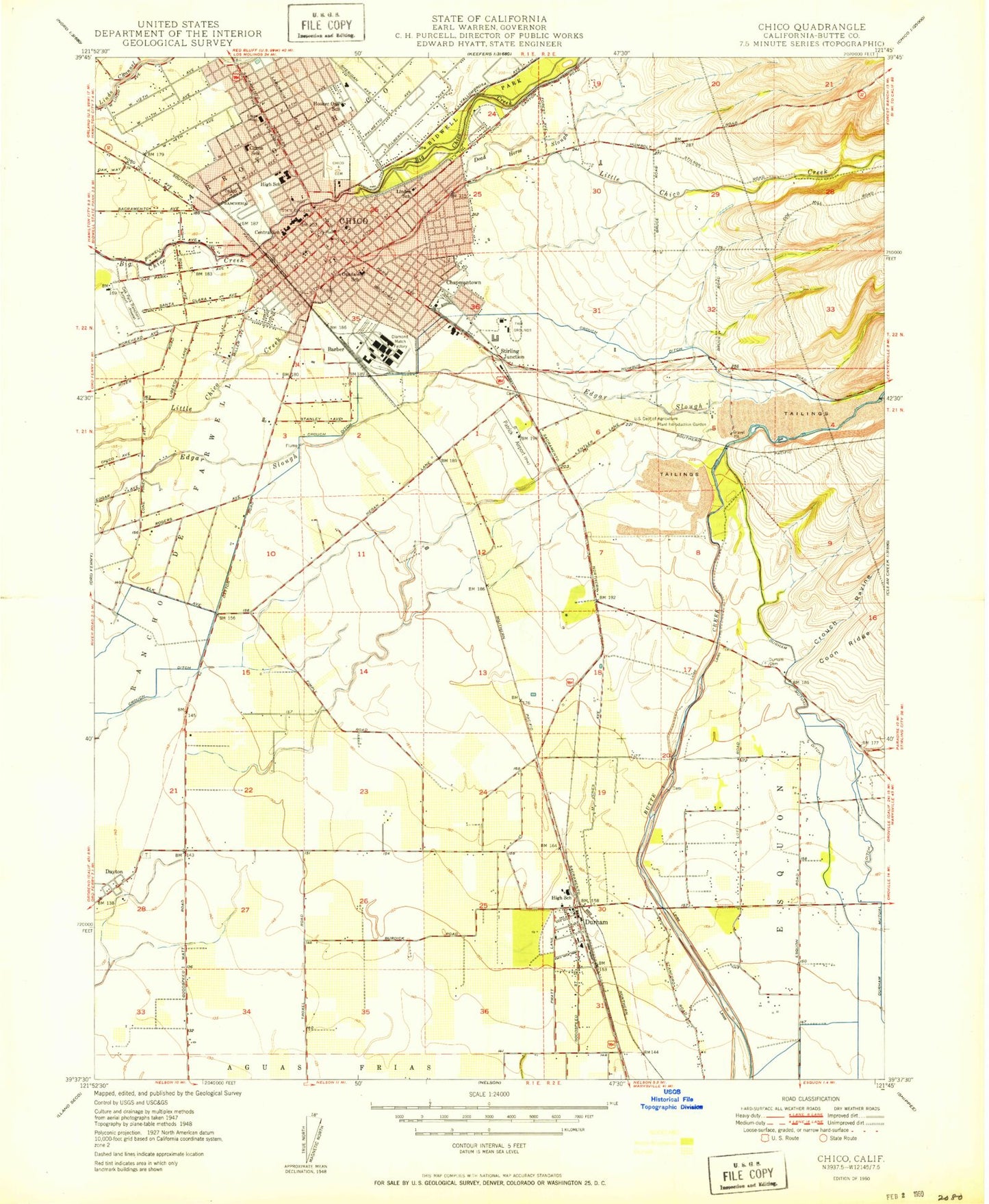Classic USGS Chico California 7.5'x7.5' Topo Map Image