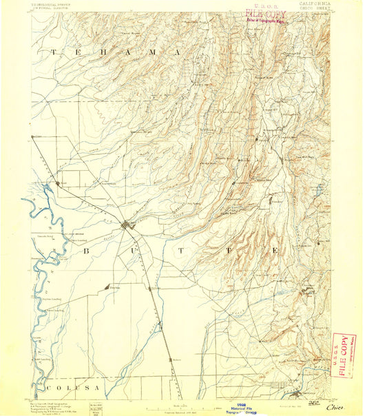 Historic 1891 Chico California 30'x30' Topo Map Image