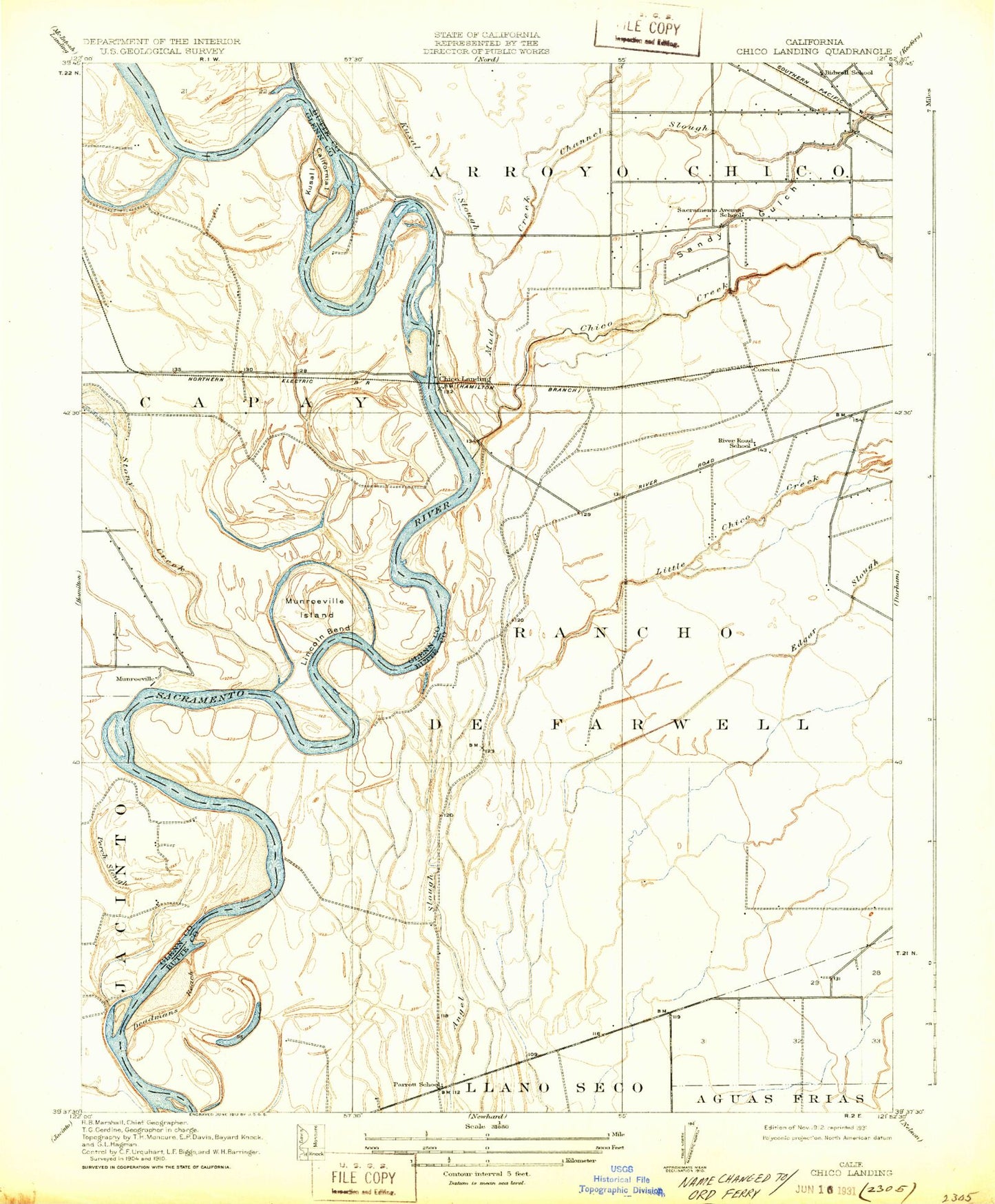 Classic USGS Ord Ferry California 7.5'x7.5' Topo Map Image