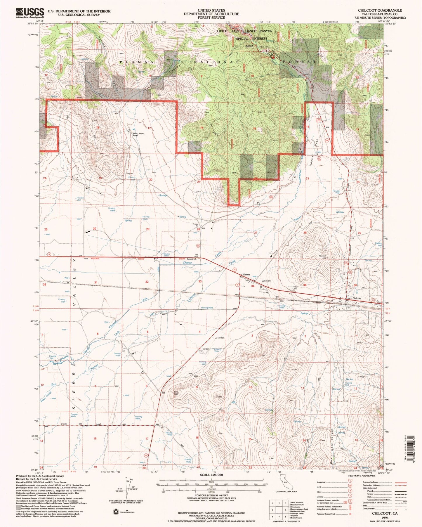 Classic USGS Chilcoot California 7.5'x7.5' Topo Map Image