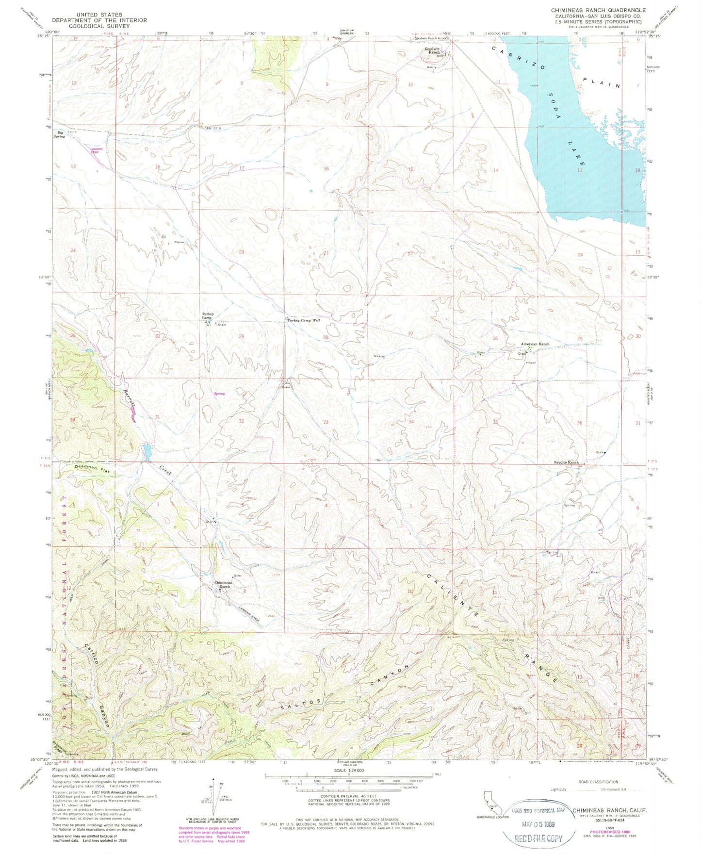 Classic USGS Chimineas Ranch California 7.5'x7.5' Topo Map Image