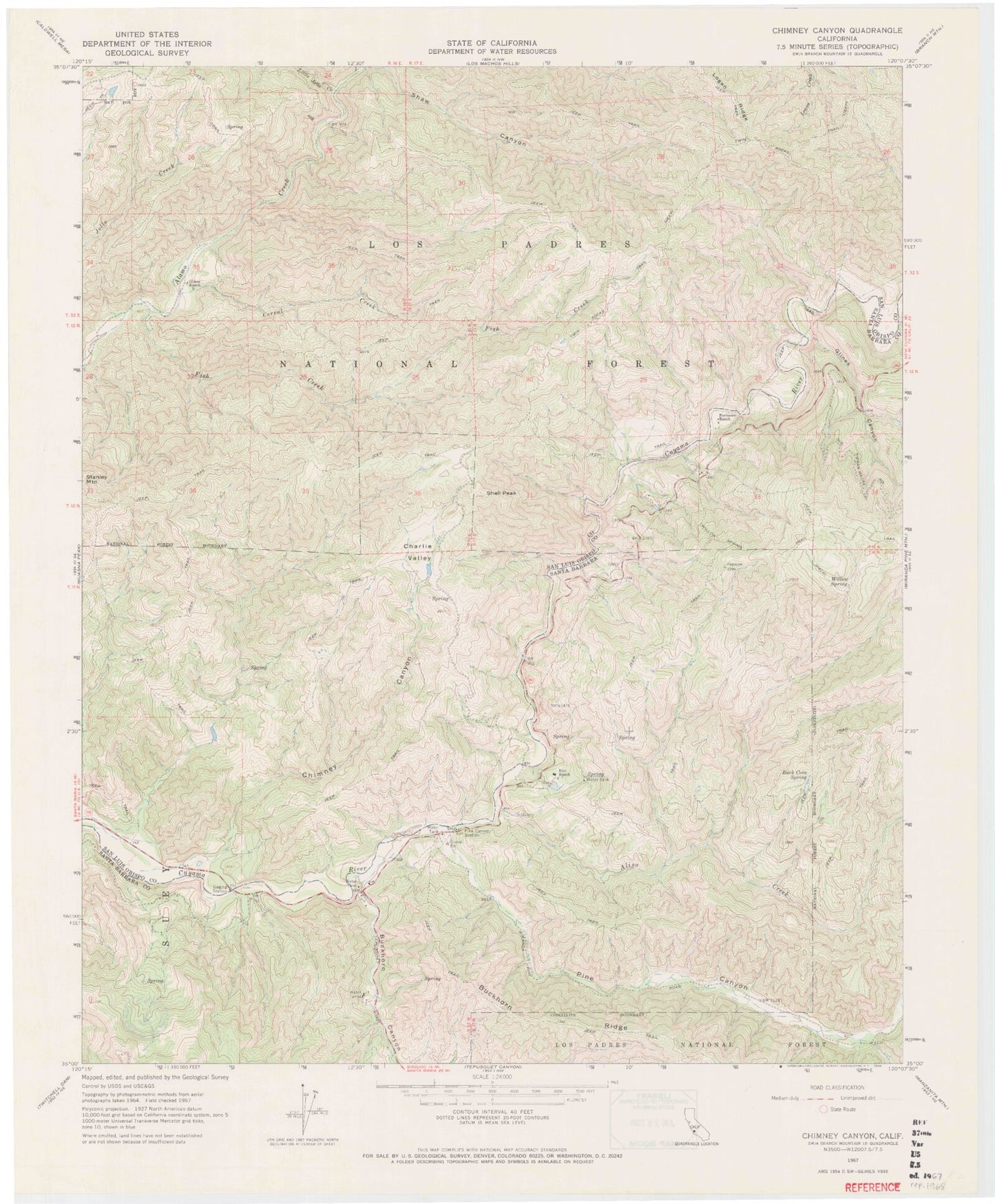 Classic USGS Chimney Canyon California 7.5'x7.5' Topo Map Image
