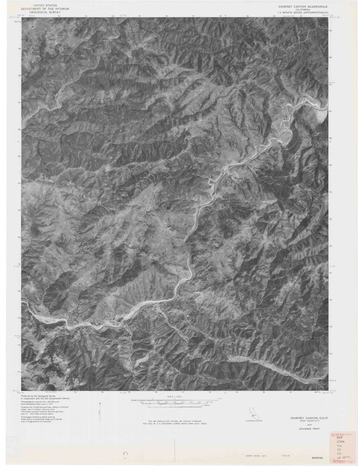 Classic USGS Chimney Canyon California 7.5'x7.5' Topo Map Image