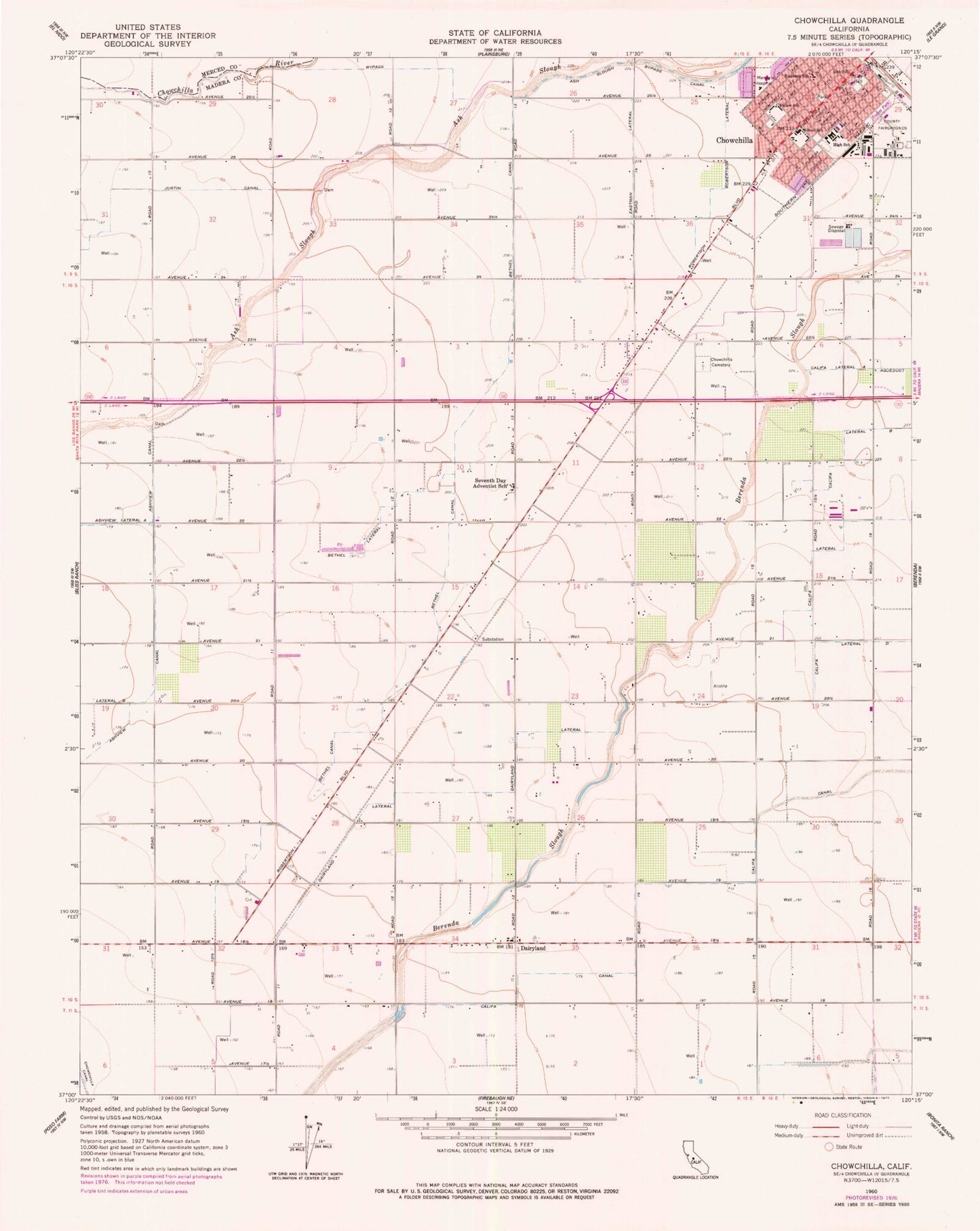 Classic USGS Chowchilla California 7.5'x7.5' Topo Map Image
