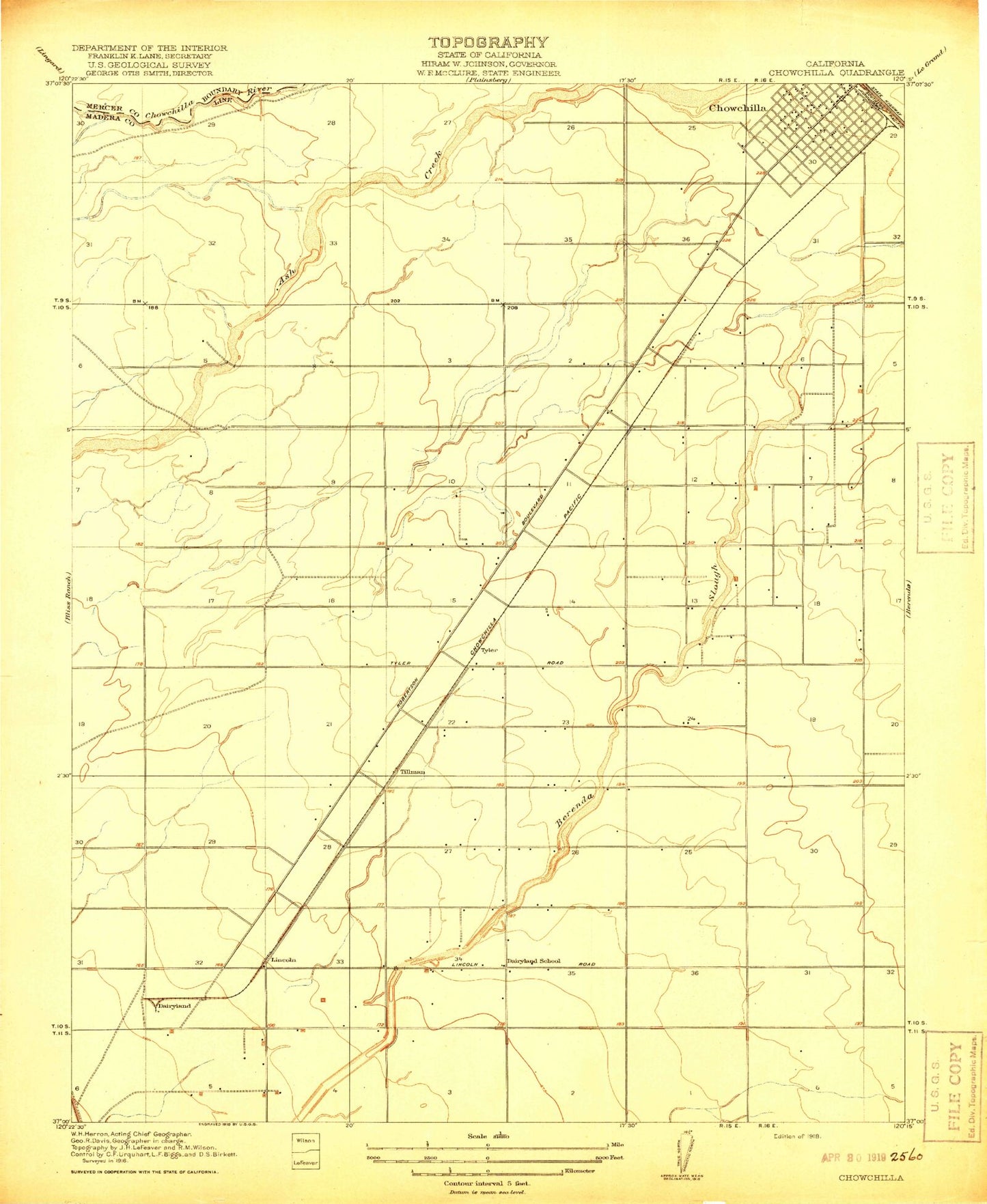 Classic USGS Chowchilla California 7.5'x7.5' Topo Map Image