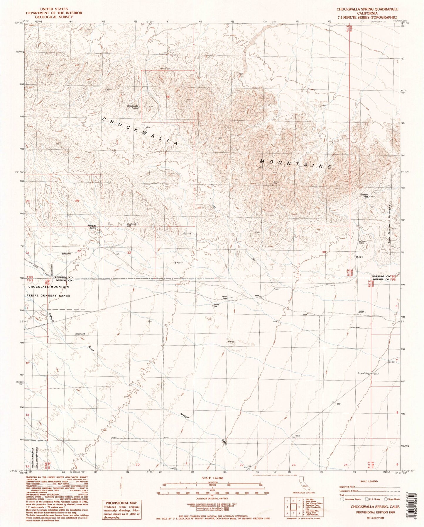 Classic USGS Chuckwalla Spring California 7.5'x7.5' Topo Map Image