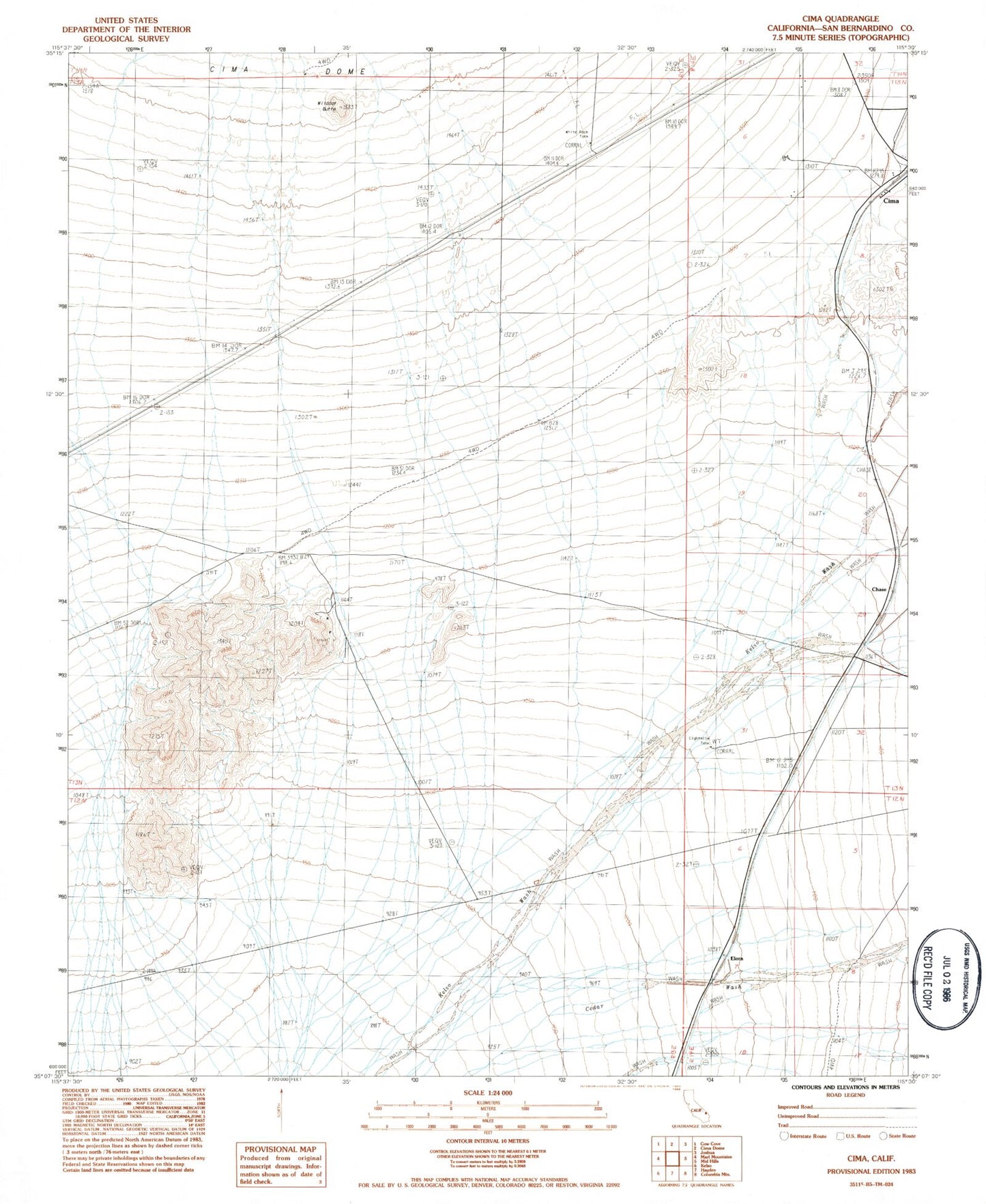 Classic USGS Cima California 7.5'x7.5' Topo Map Image