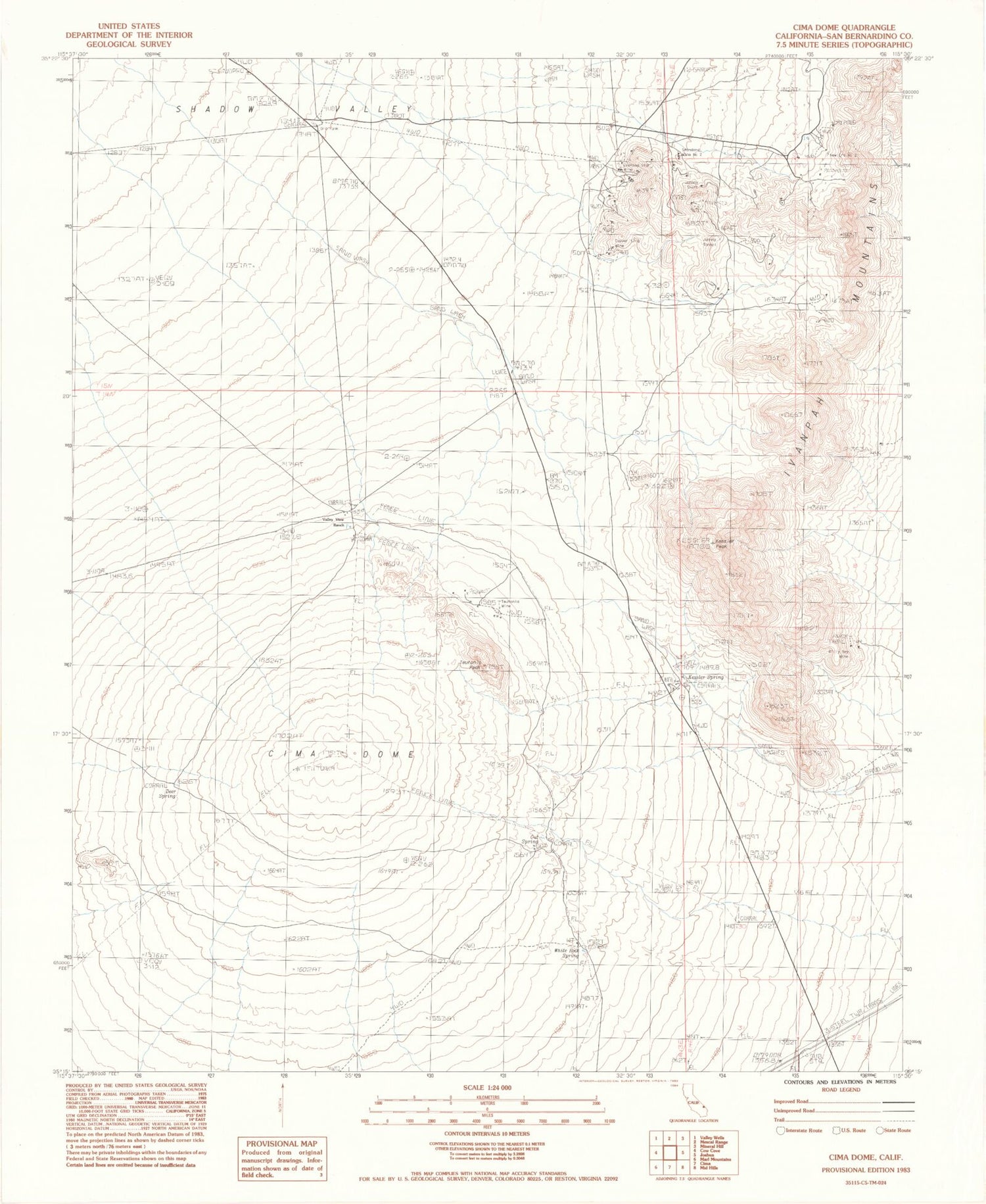 Classic USGS Cima Dome California 7.5'x7.5' Topo Map Image