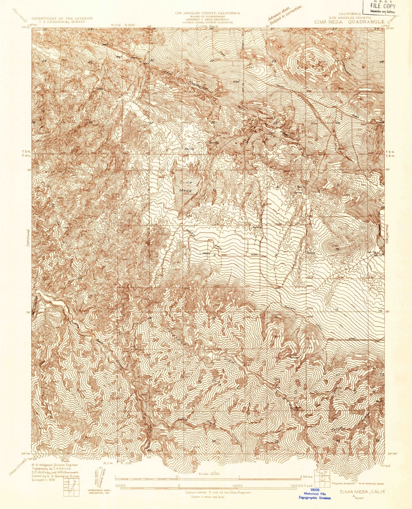 Classic USGS Cima Mesa California 7.5'x7.5' Topo Map Image