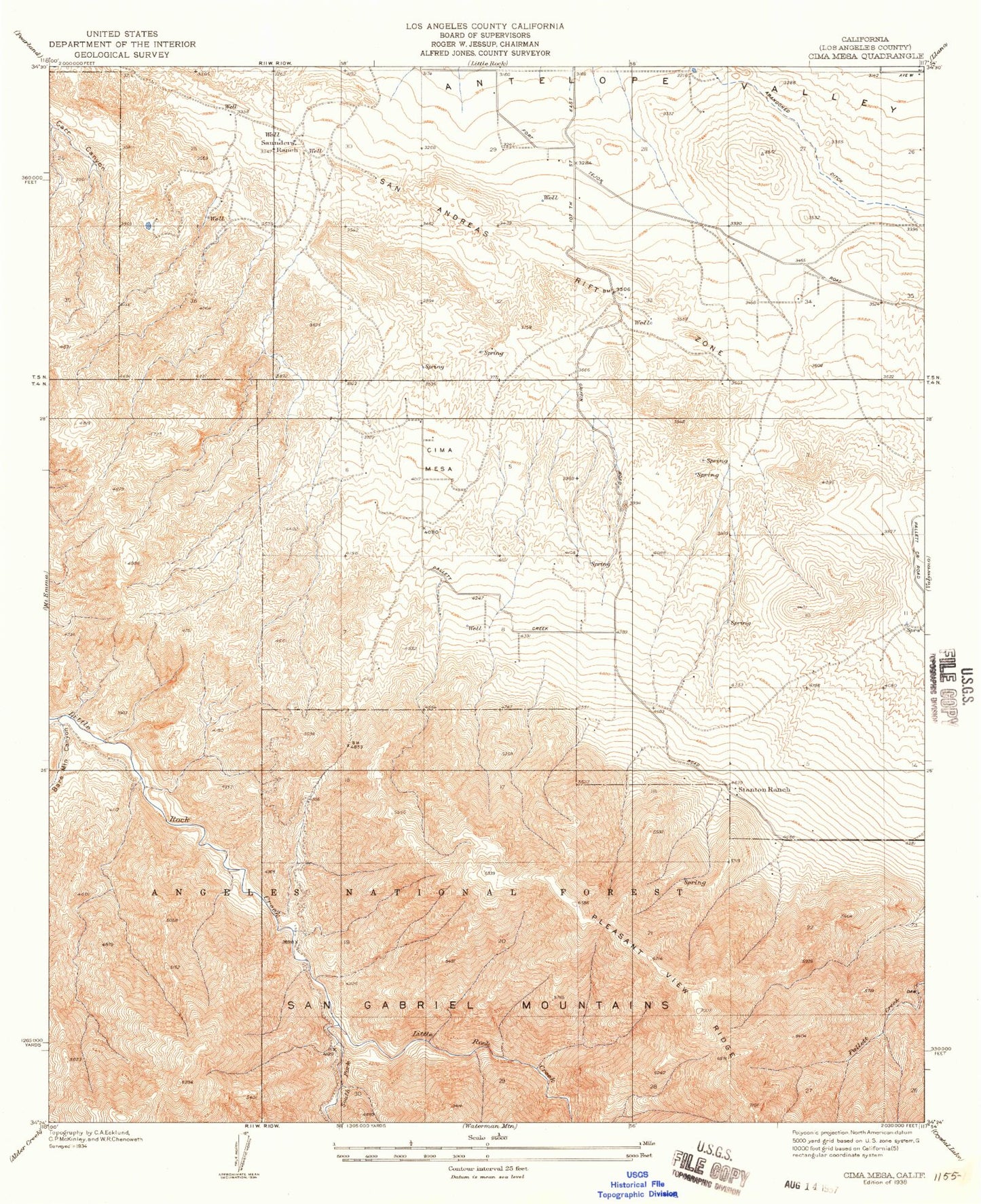 Classic USGS Cima Mesa California 7.5'x7.5' Topo Map Image