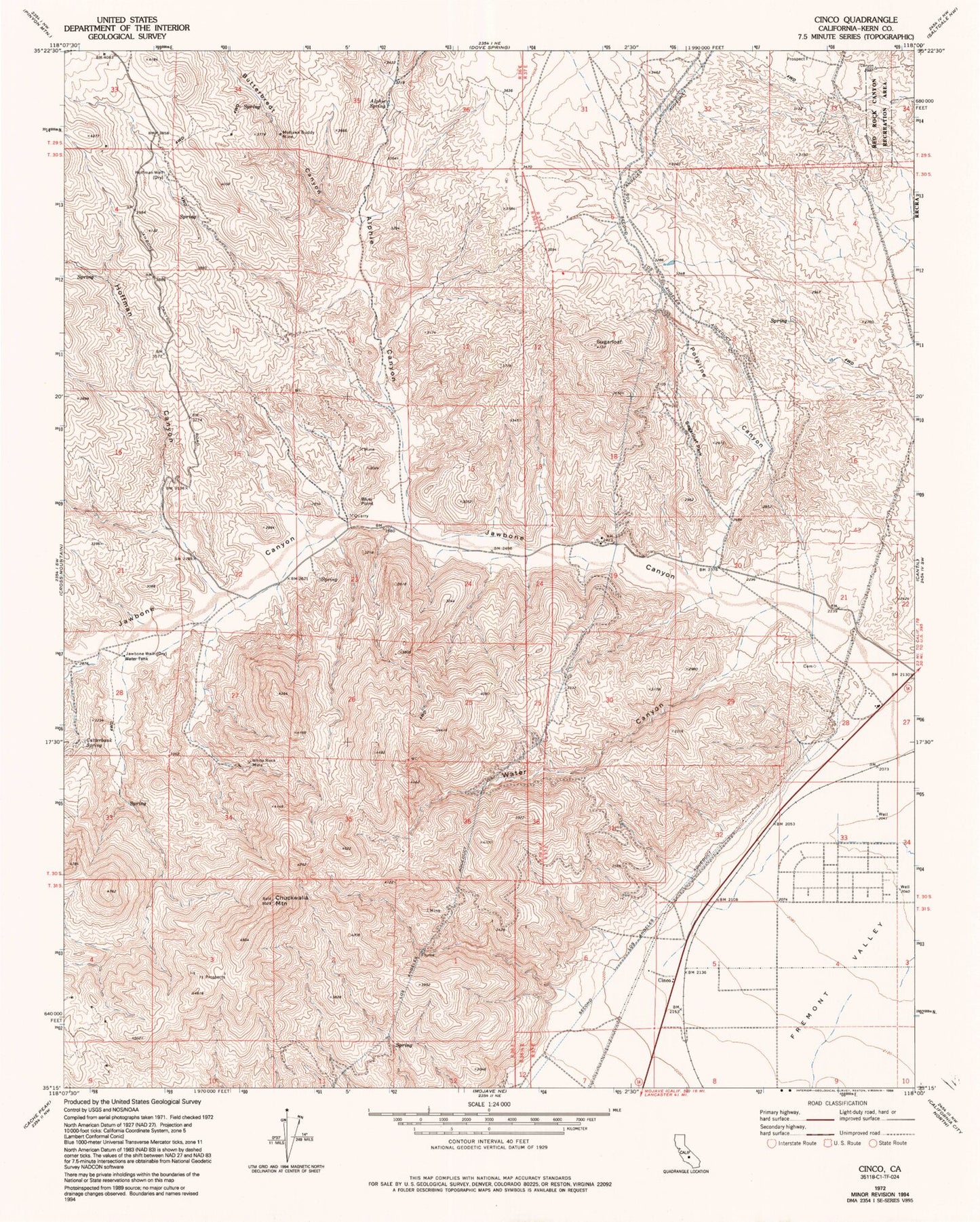 Classic USGS Cinco California 7.5'x7.5' Topo Map Image