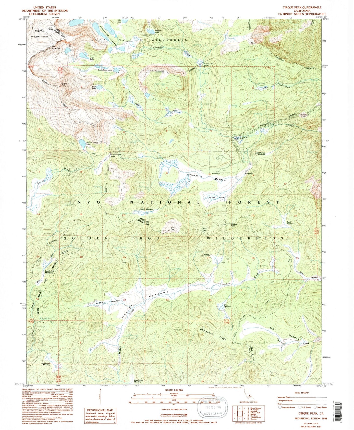 USGS Classic Cirque Peak California 7.5'x7.5' Topo Map Image