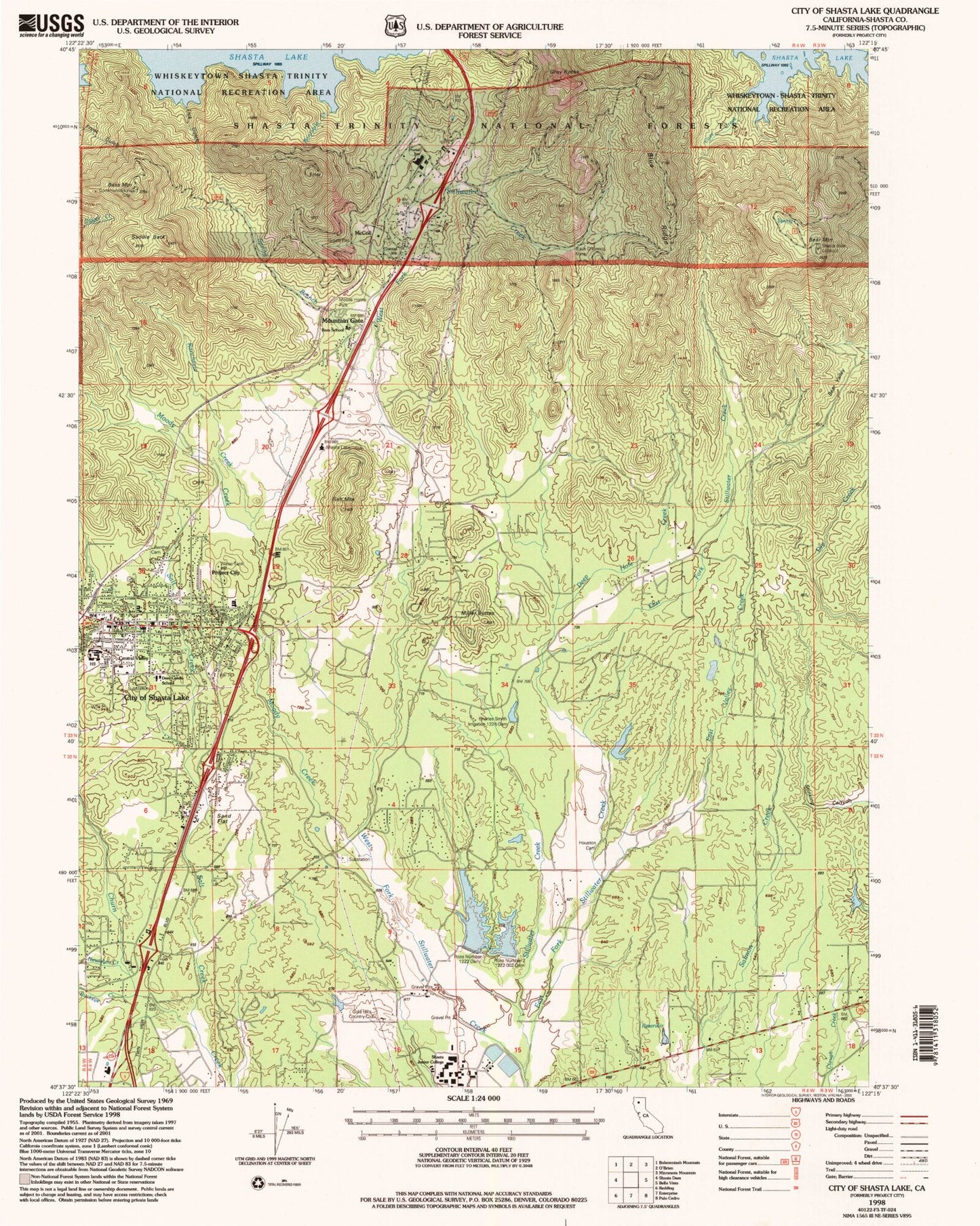 Classic USGS City of Shasta Lake California 7.5'x7.5' Topo Map Image