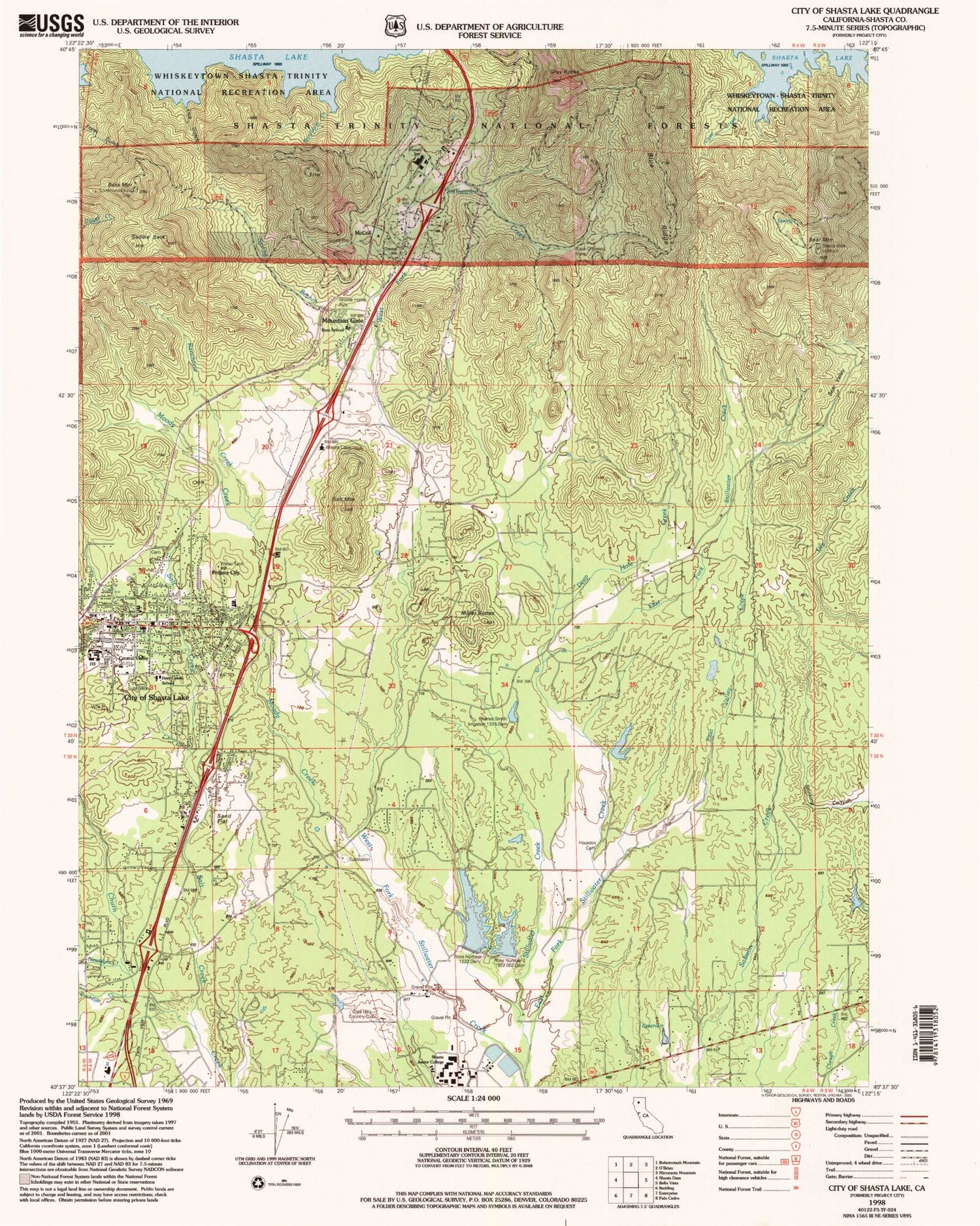 Classic USGS City of Shasta Lake California 7.5'x7.5' Topo Map Image