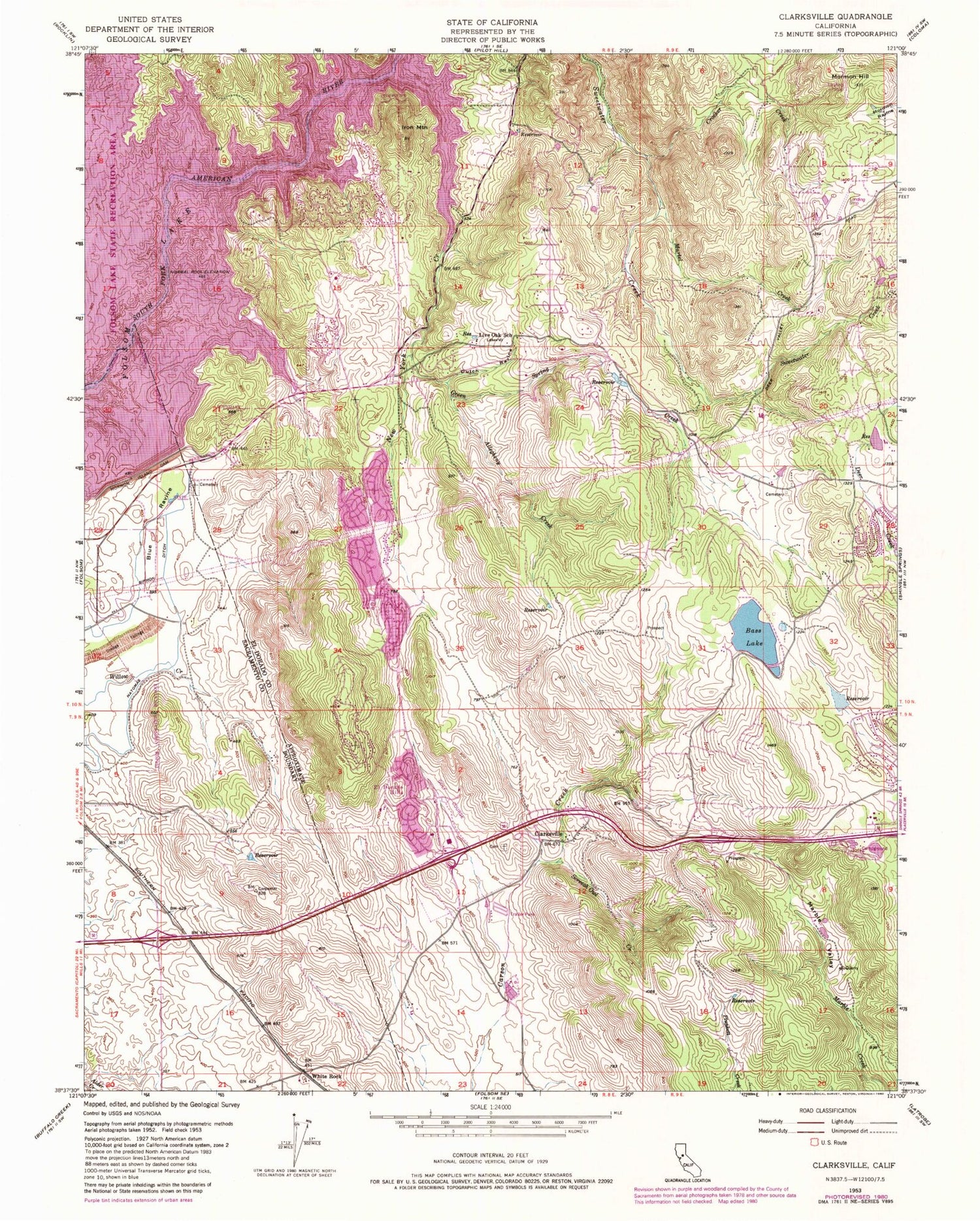 Classic USGS Clarksville California 7.5'x7.5' Topo Map Image