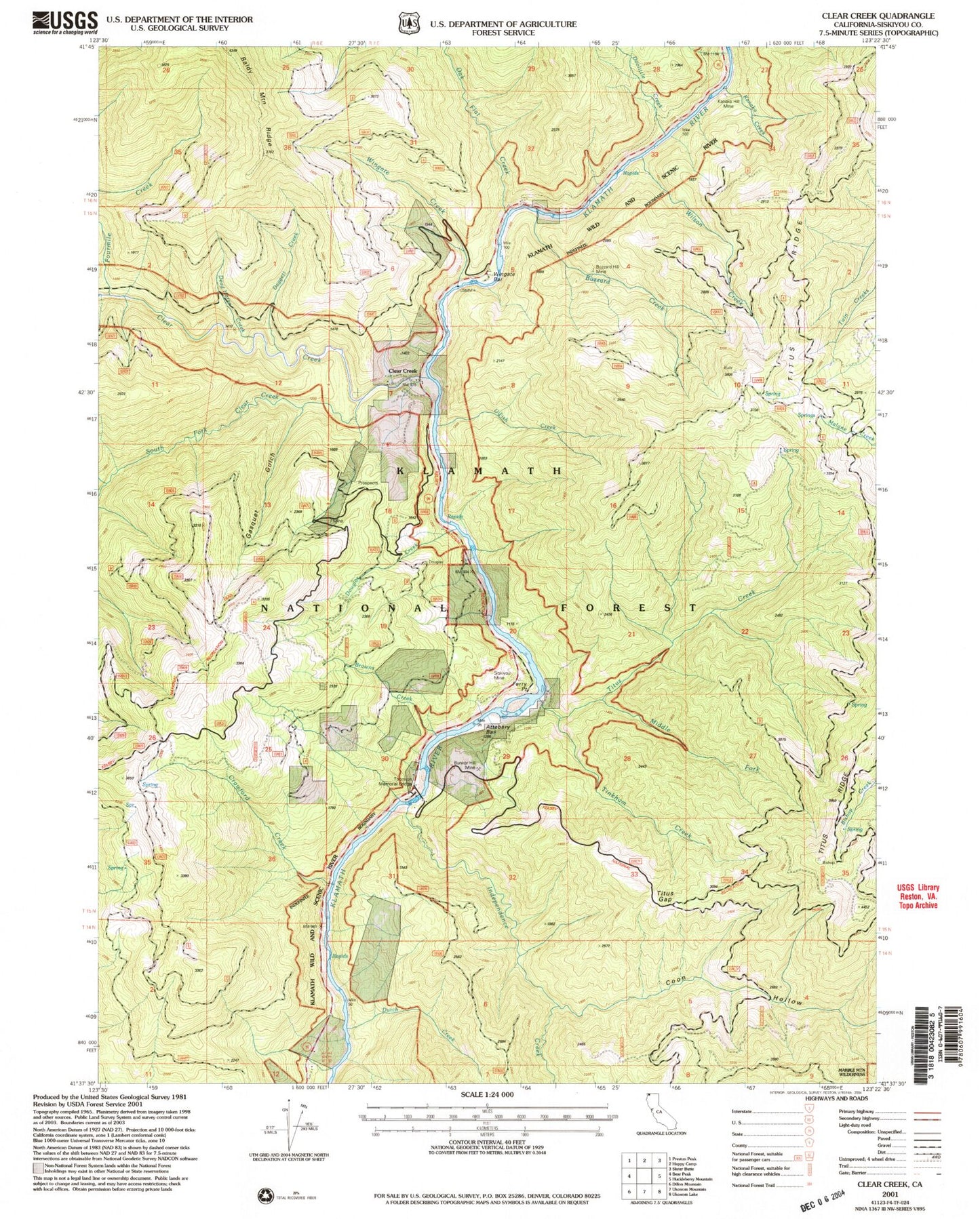 Classic USGS Clear Creek California 7.5'x7.5' Topo Map Image