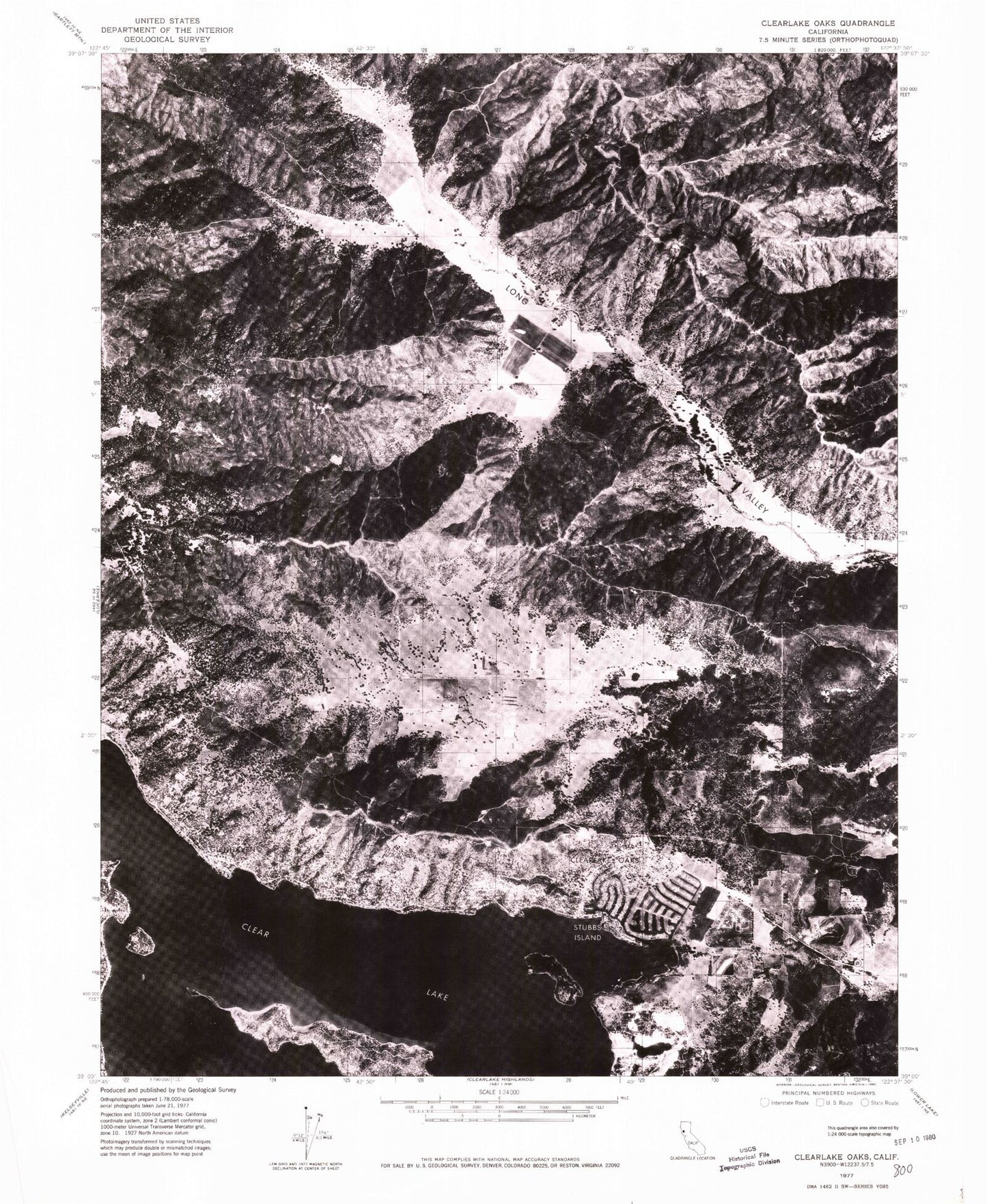 Classic USGS Clearlake Oaks California 7.5'x7.5' Topo Map Image
